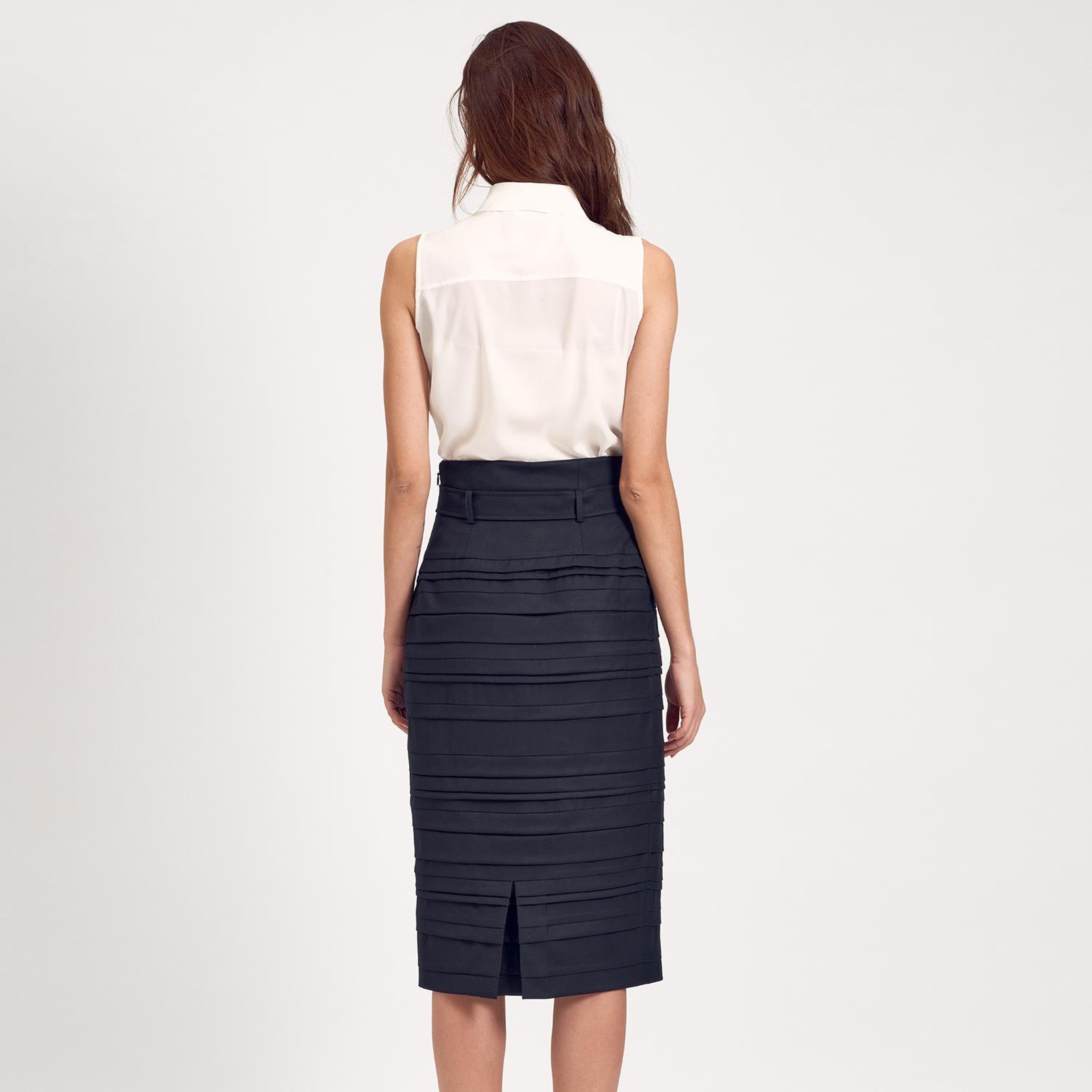 Lacivert Kadın Pileli Kalem Etek