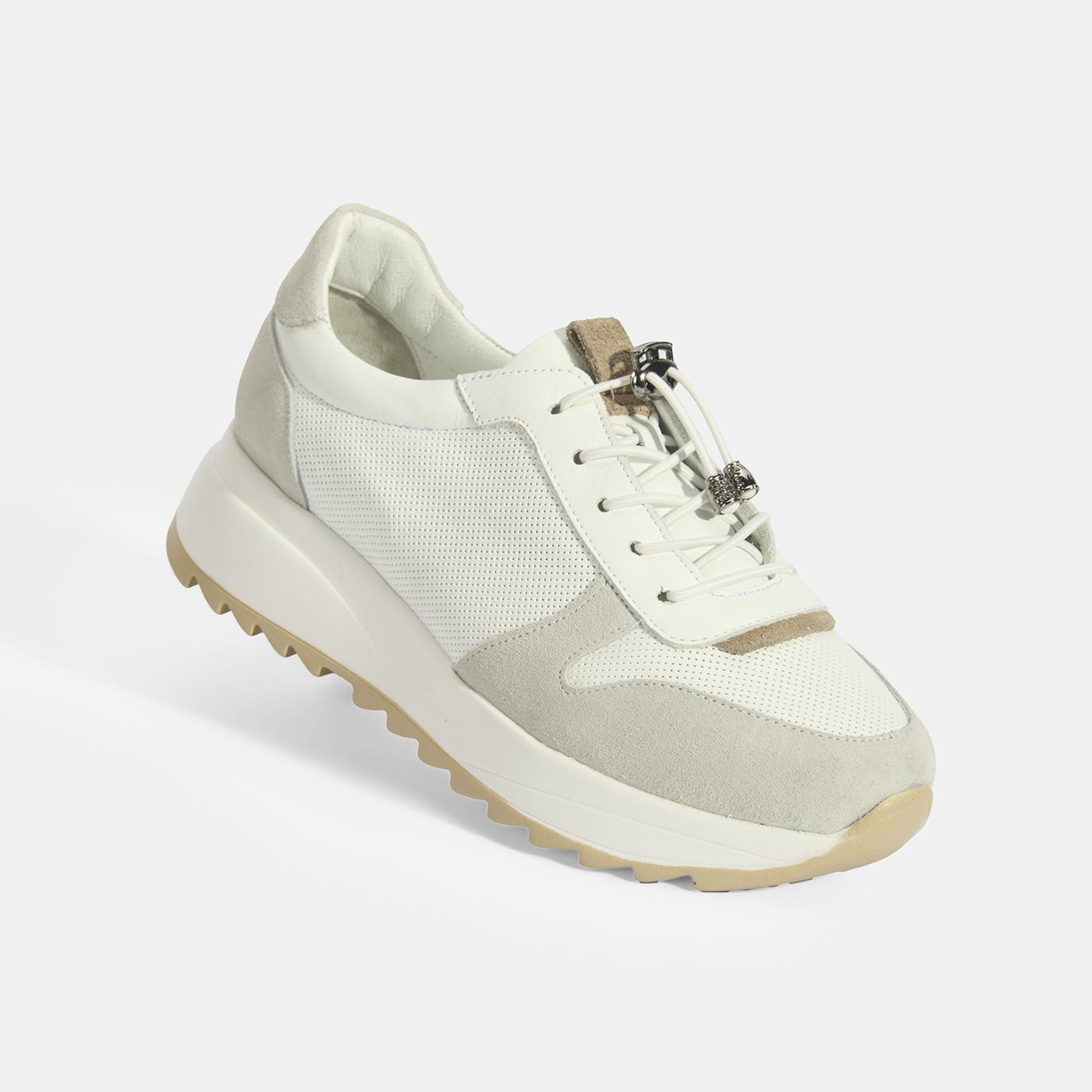 Kadın Beyaz Bağcıklı Deri Detaylı Spor Ayakkabı