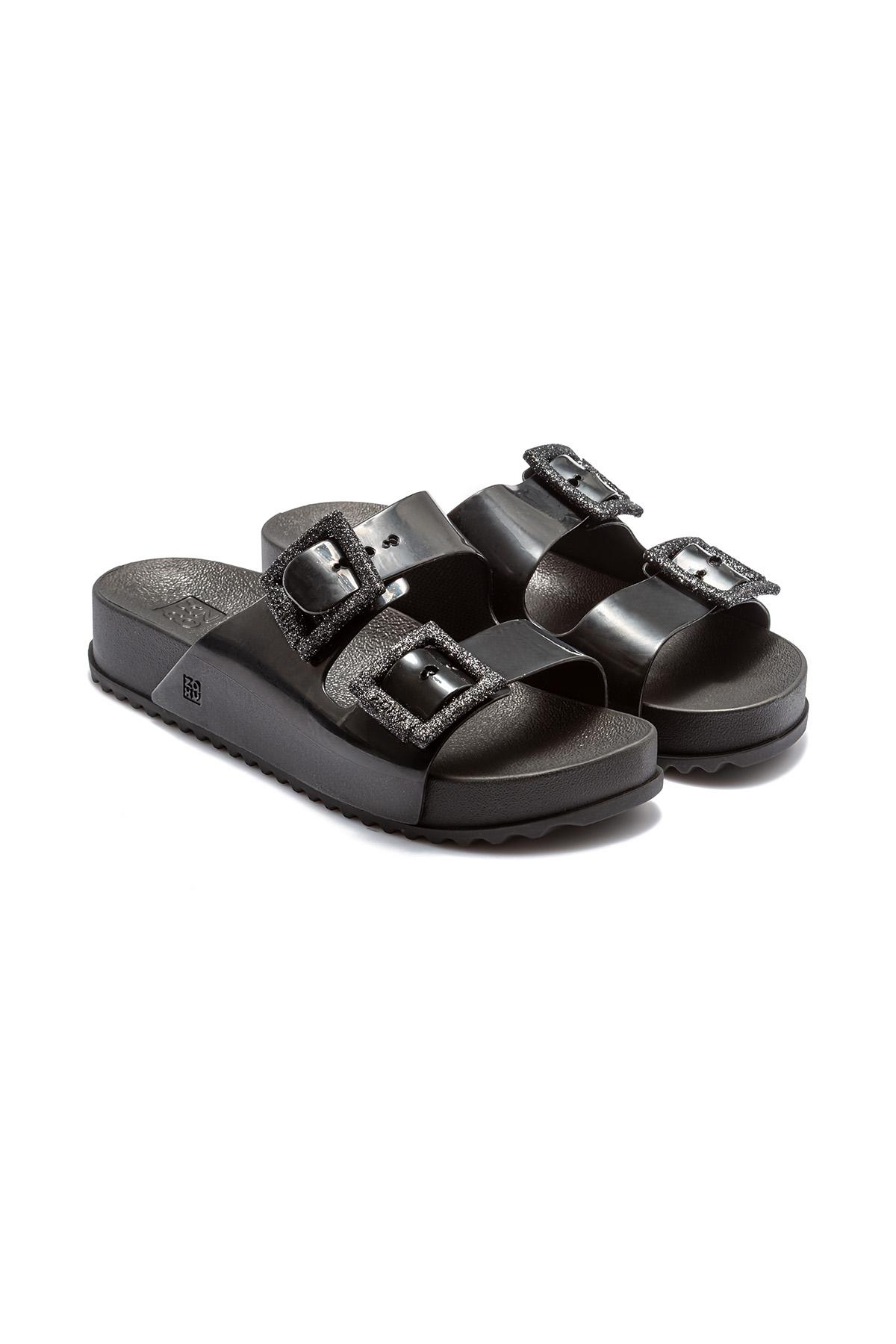 Partner New Çift Bantlı Kadın Terlik Parlak Siyah 35/42