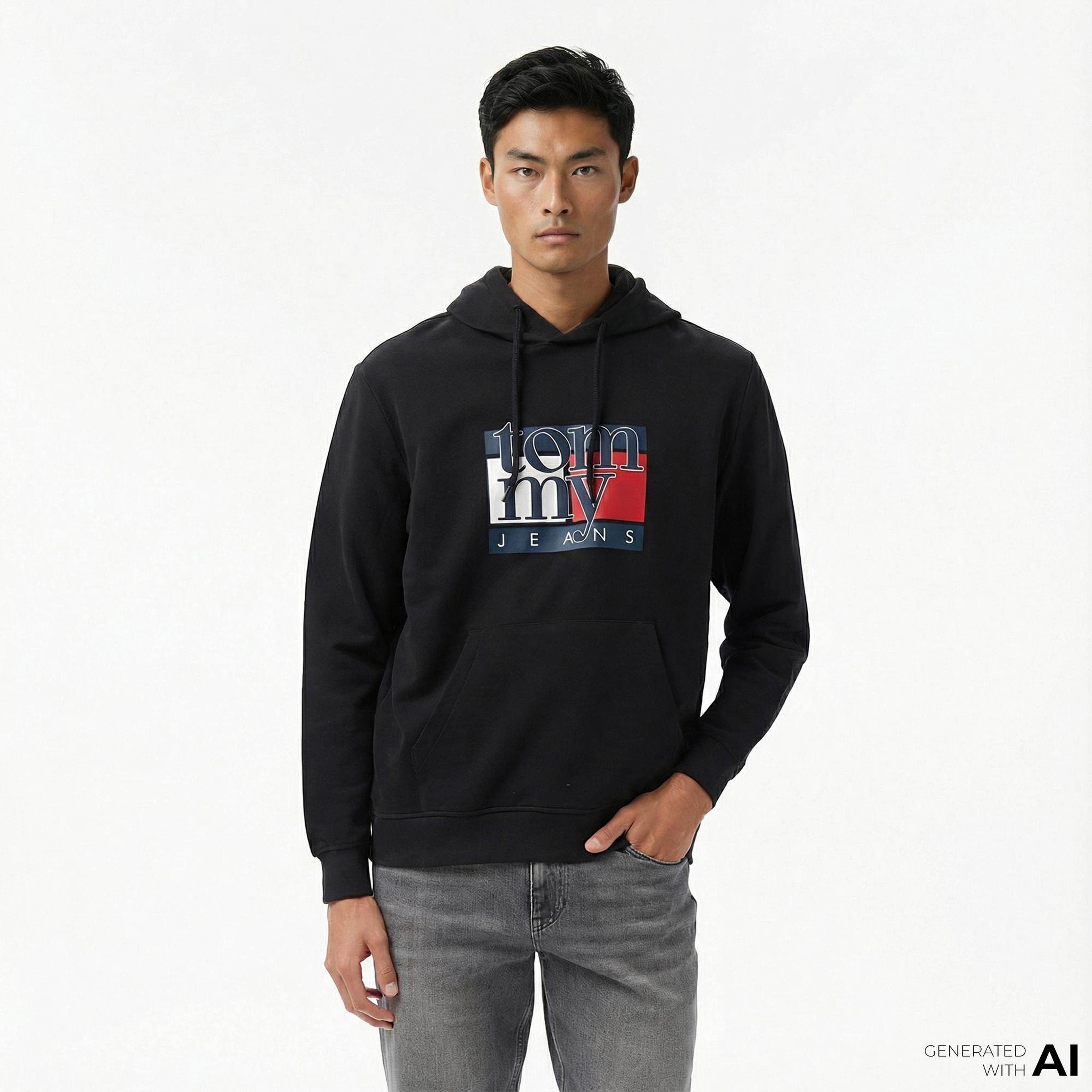 Tommy Hilfiger Twist Flag Erkek Siyah Hoodie