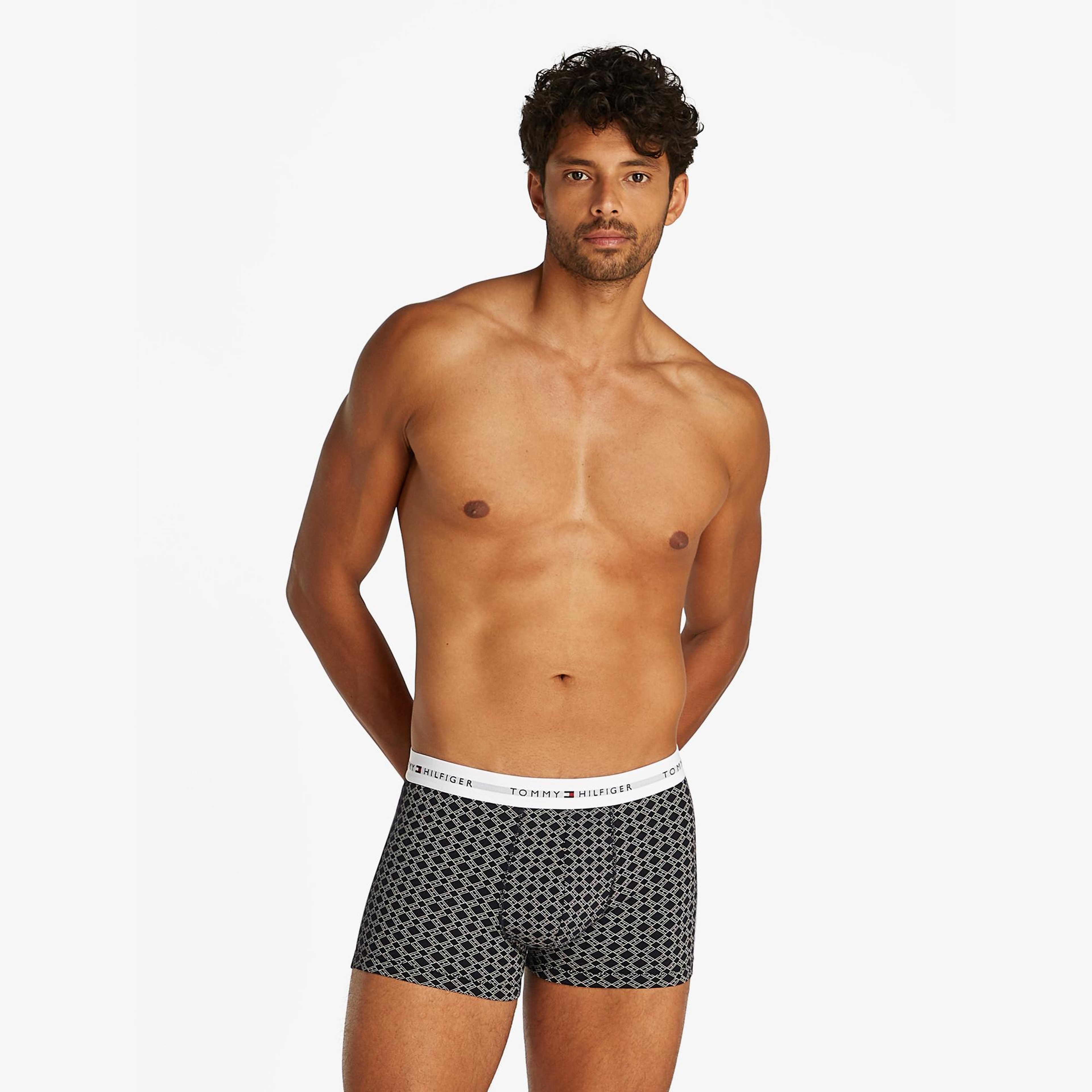 Tommy Hilfiger 3'lü Trunk Print Erkek Gri Boxer