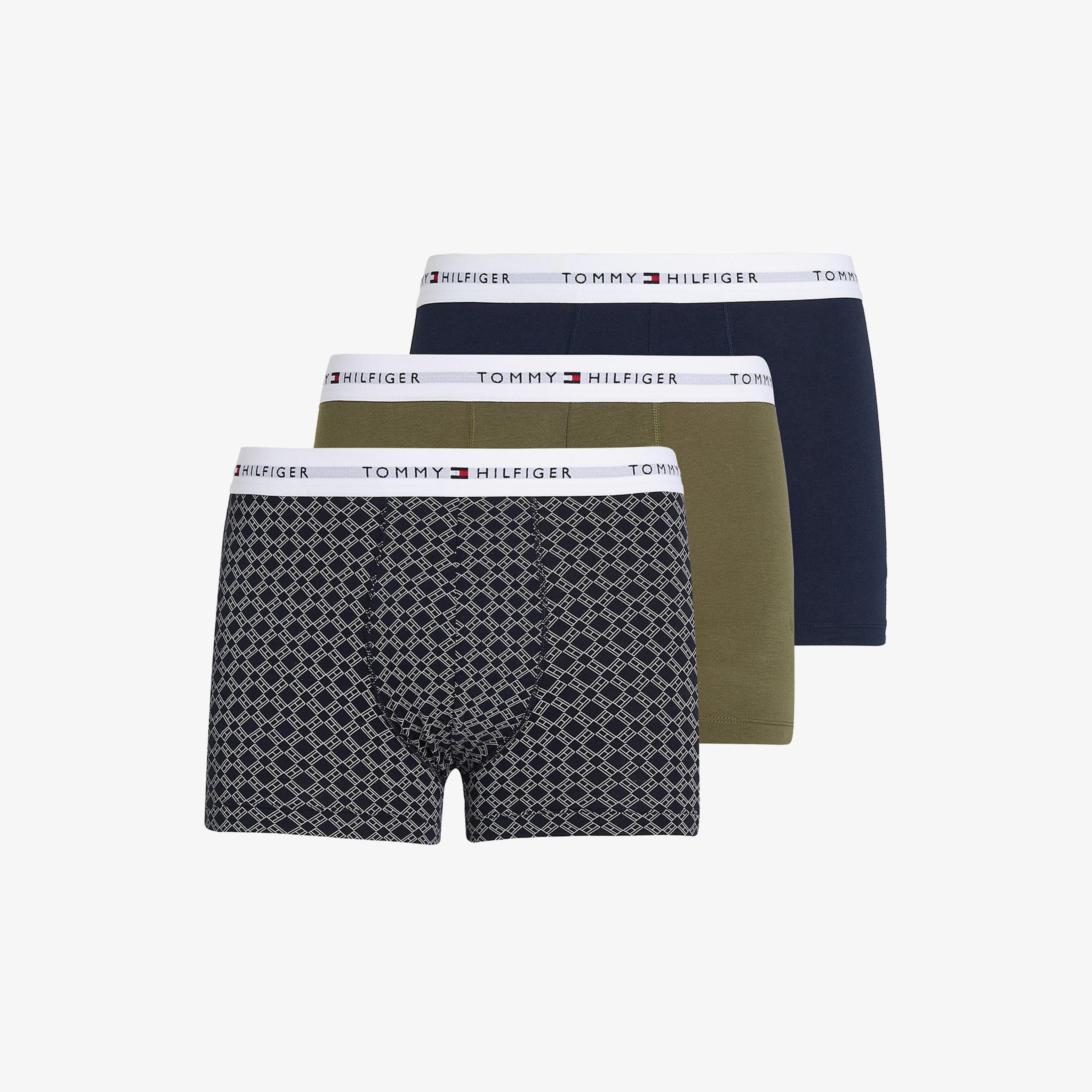 Tommy Hilfiger 3'lü Trunk Print Erkek Gri Boxer