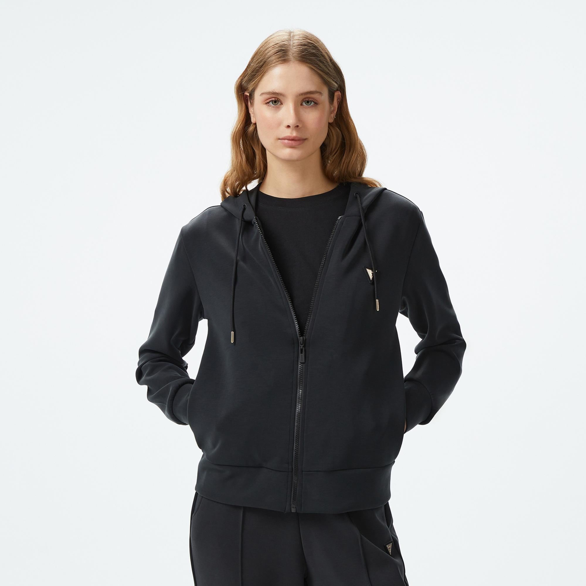 Guess Olympe Modal Midweight Scuba Kadın Siyah Hoodie