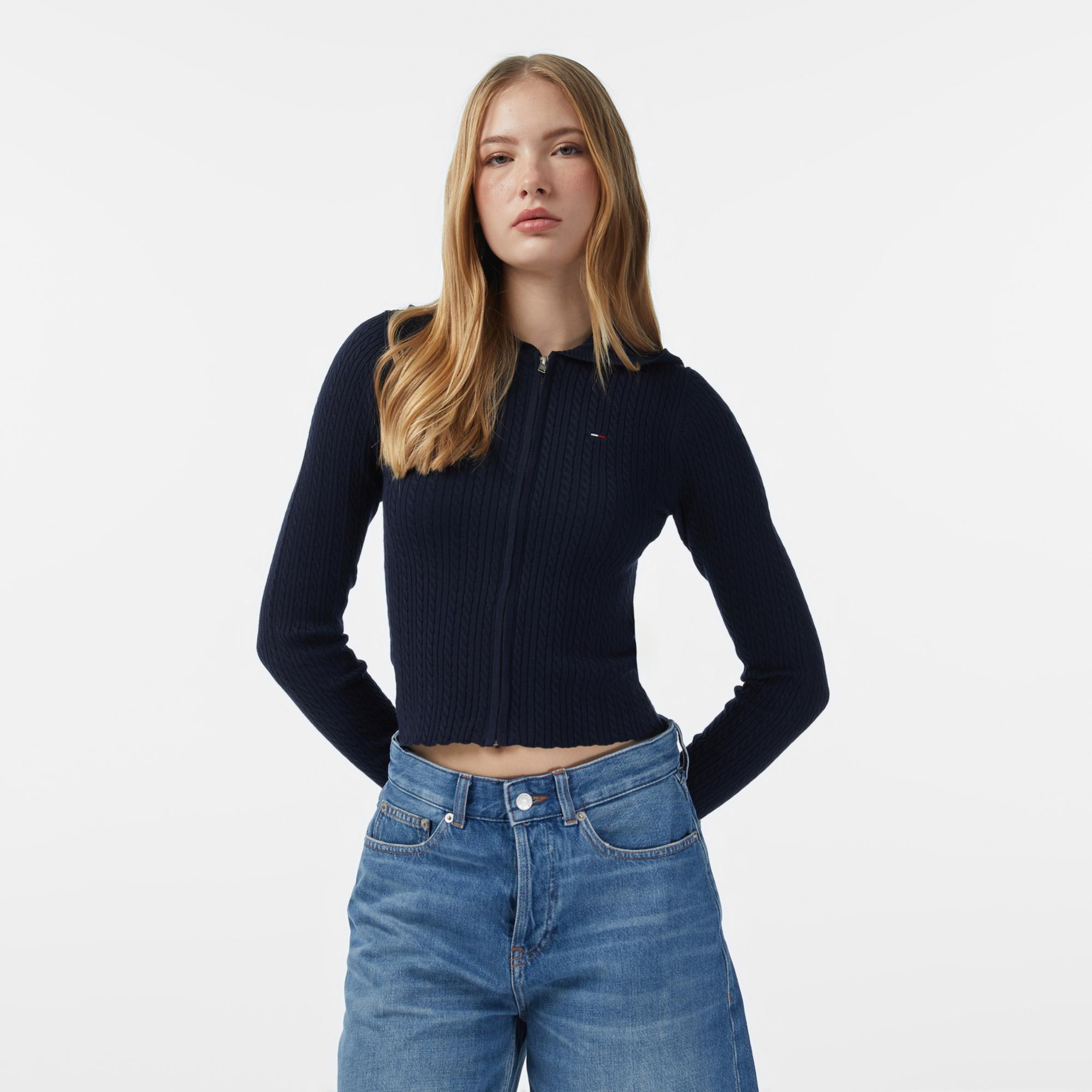 Tommy Jeans Essential Cardi Kadın Fermuarlı Lacivert Hırka