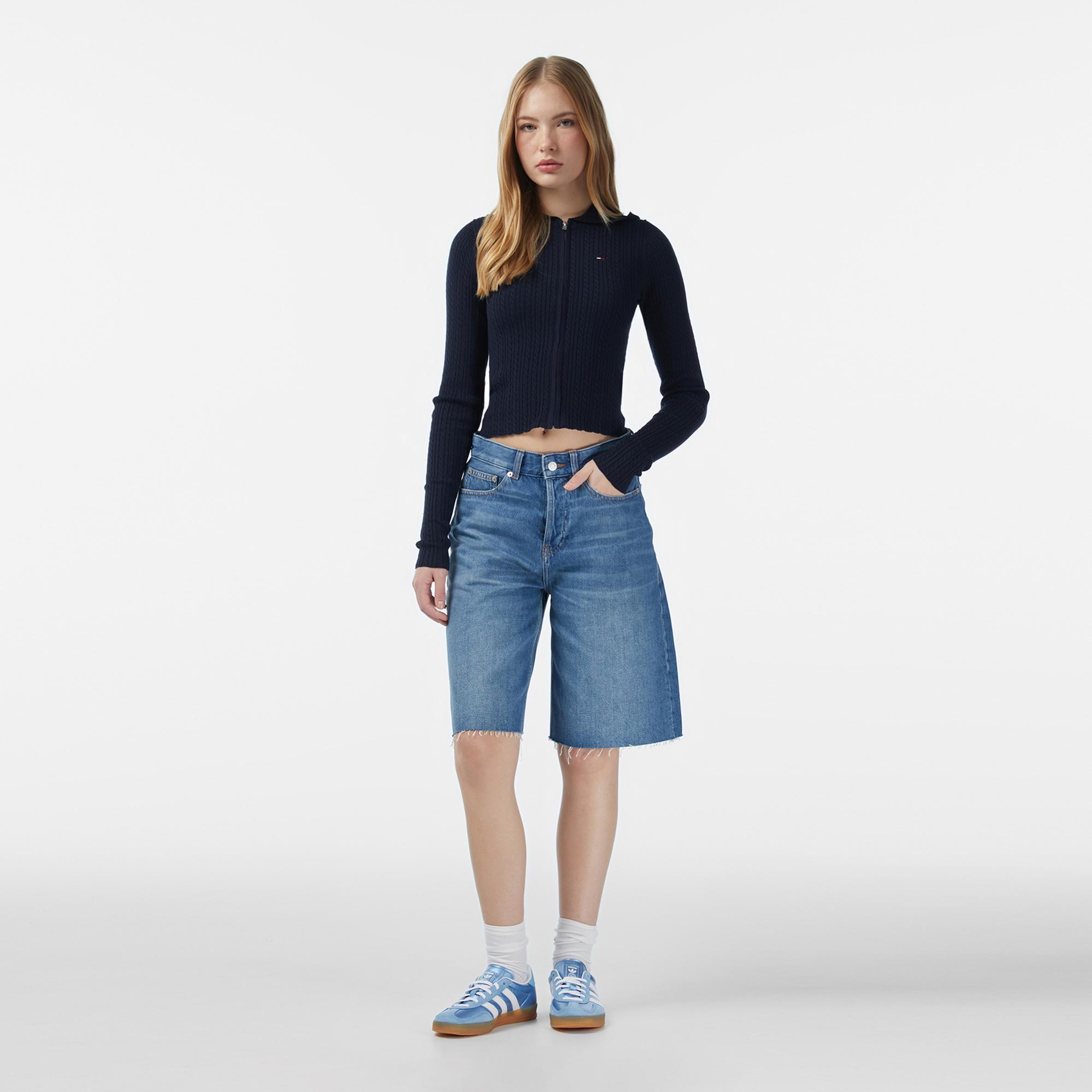 Tommy Jeans Essential Cardi Kadın Fermuarlı Lacivert Hırka