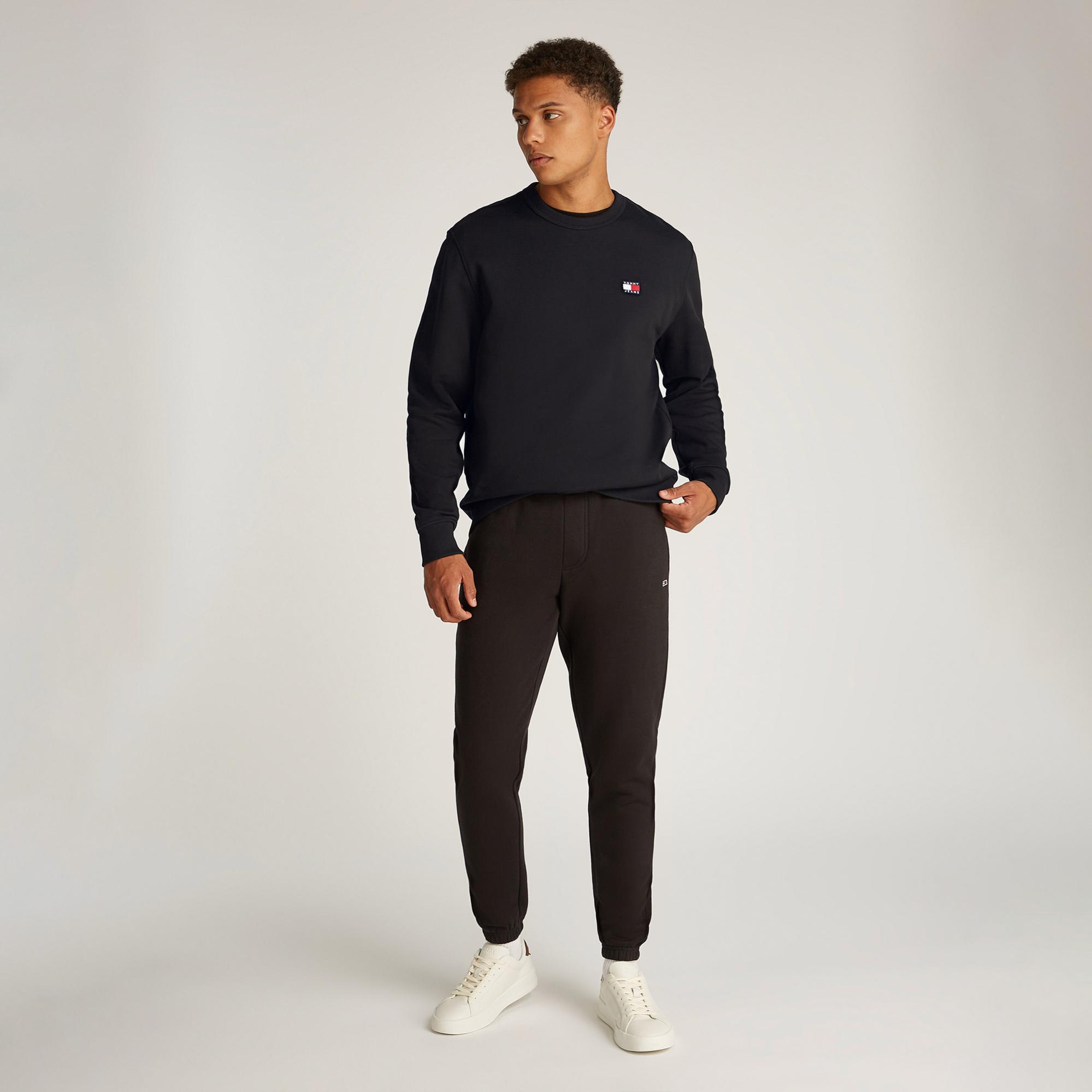 Tommy Jeans Reg Badge Crew Ext Erkek Siyah Sweatshirt