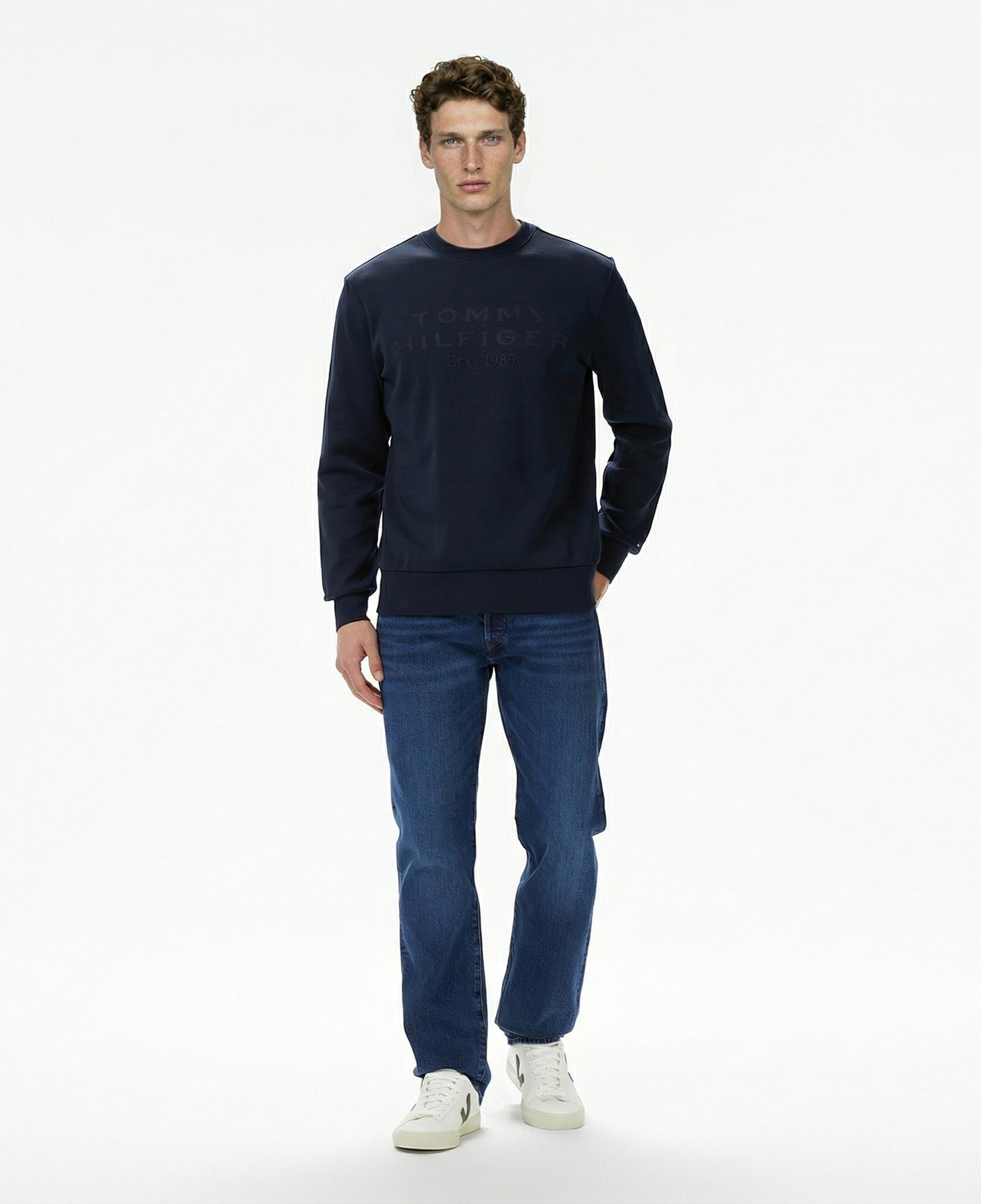 Tommy Hilfiger Nylon Applique İntechno Erkek Lacivert Sweatshirt