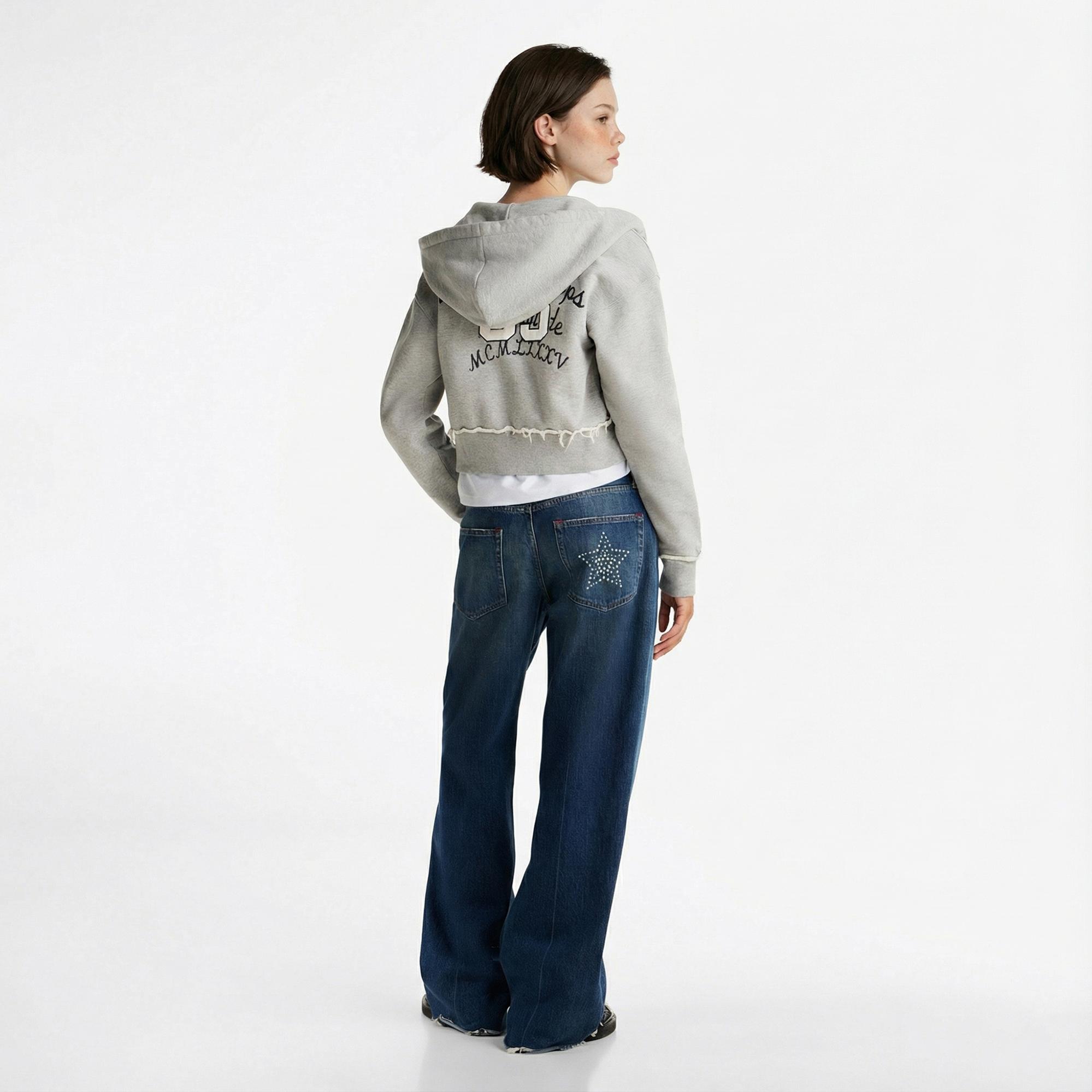 Tommy Jeans Prep Varsity Zip-Thru Kadın Gri Sweatshirt