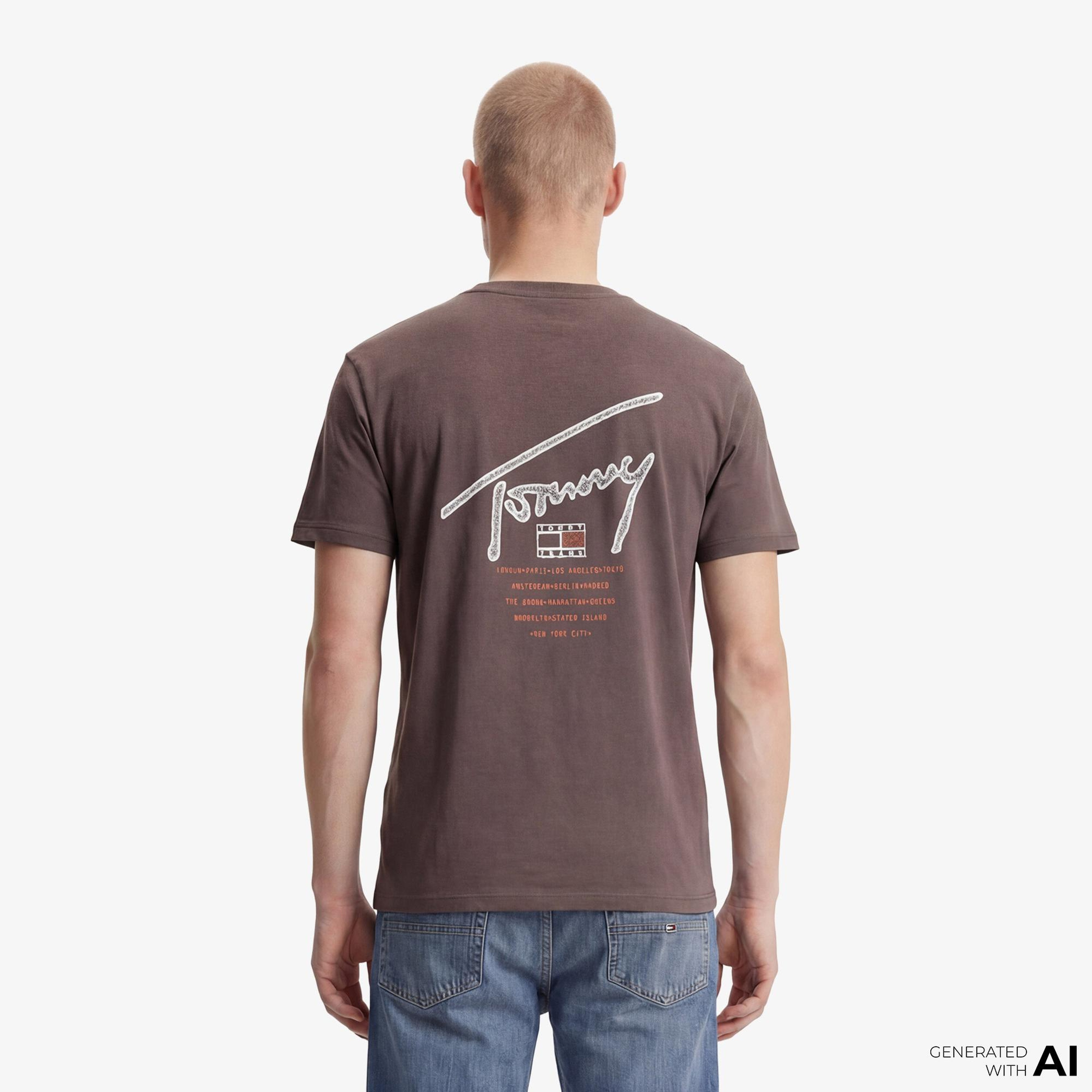 Tommy Hilfiger Signature Erkek Kahverengi T-Shirt