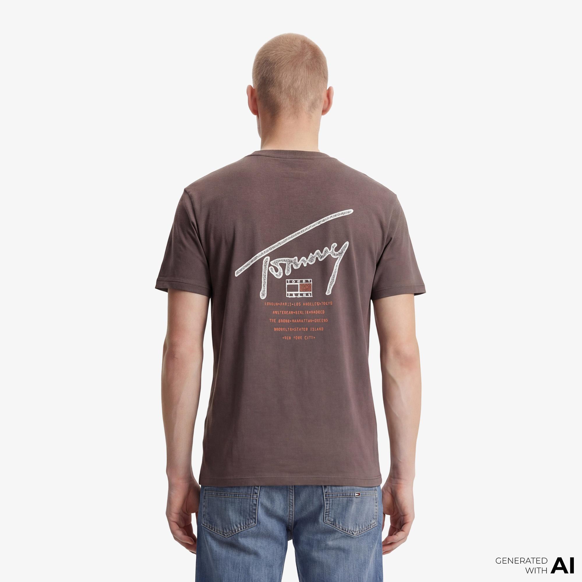 Tommy Hilfiger Signature Erkek Kahverengi T-Shirt