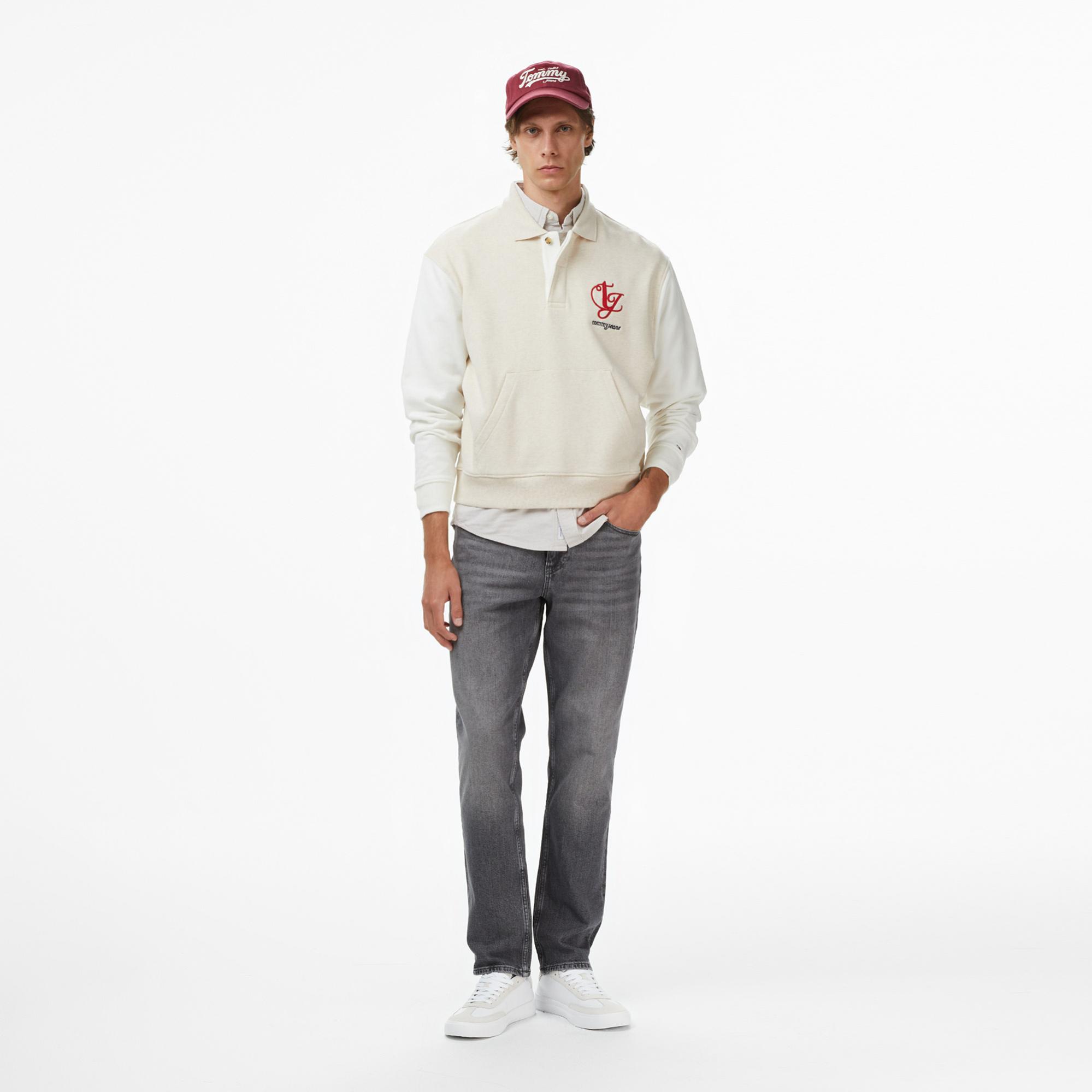 Tommy Jeans Relax Colorblock Mono Erkek Bej Sweatshirt