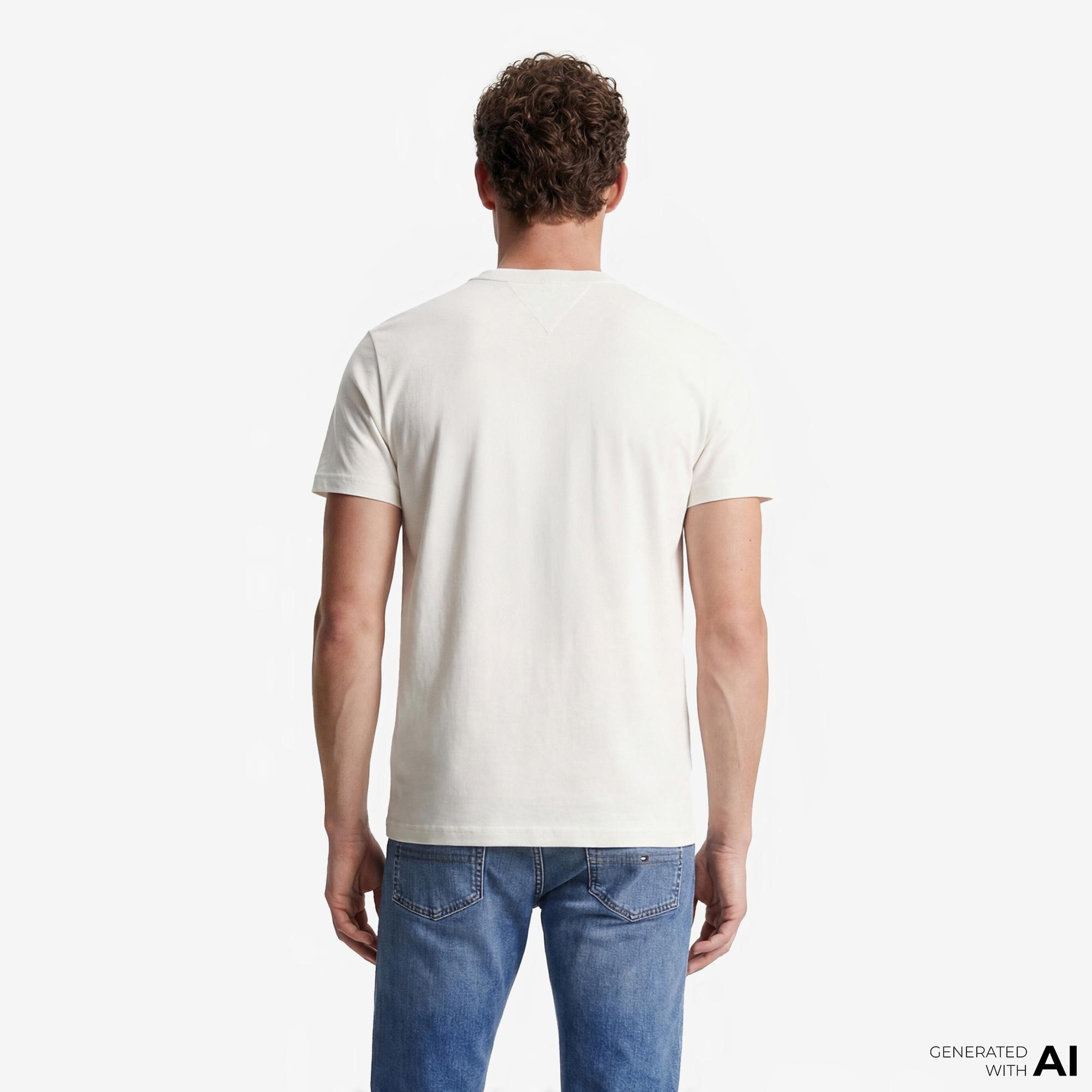 Tommy Hilfiger Flag Erkek Beyaz T-Shirt