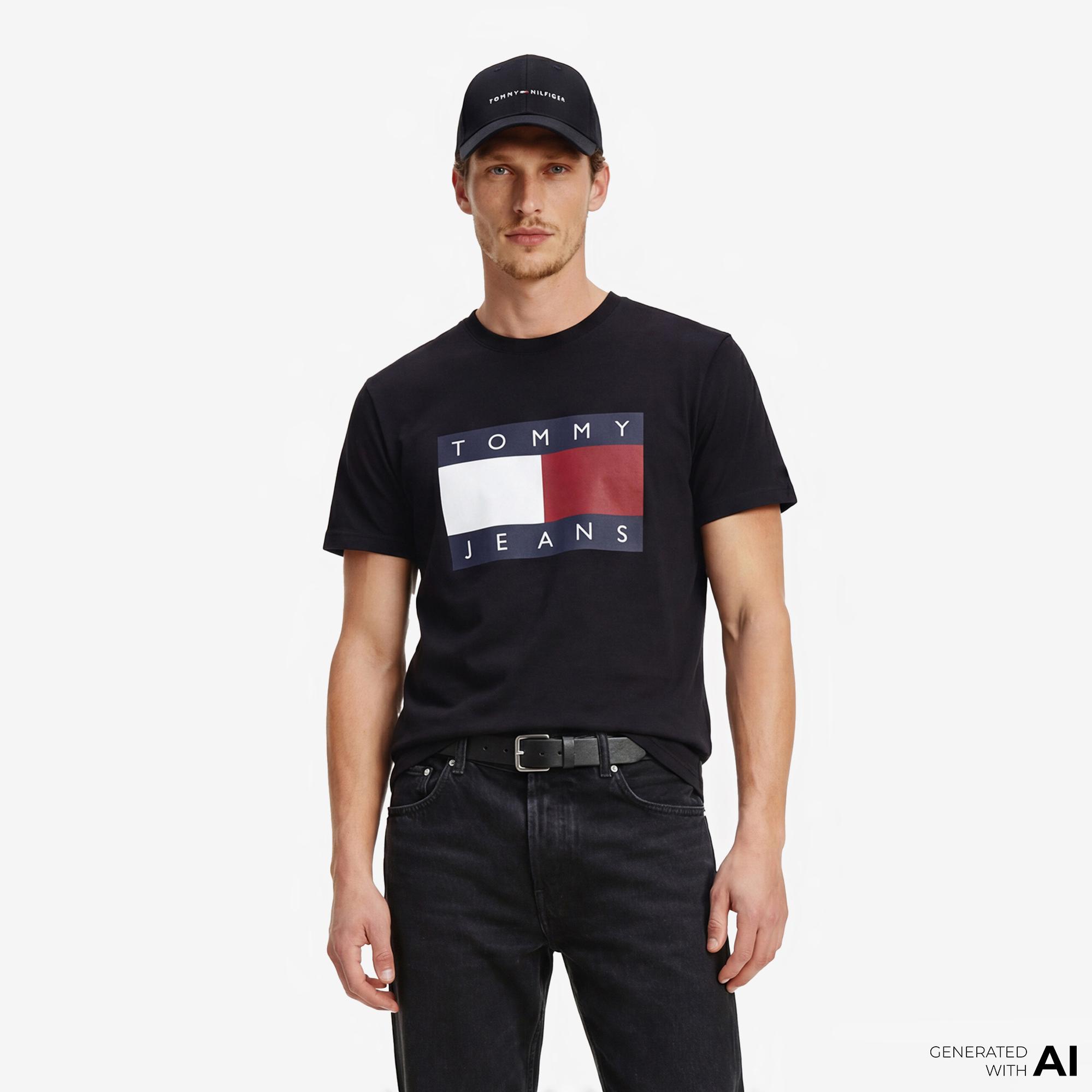 Tommy Hilfiger Flag Erkek Siyah T-Shirt