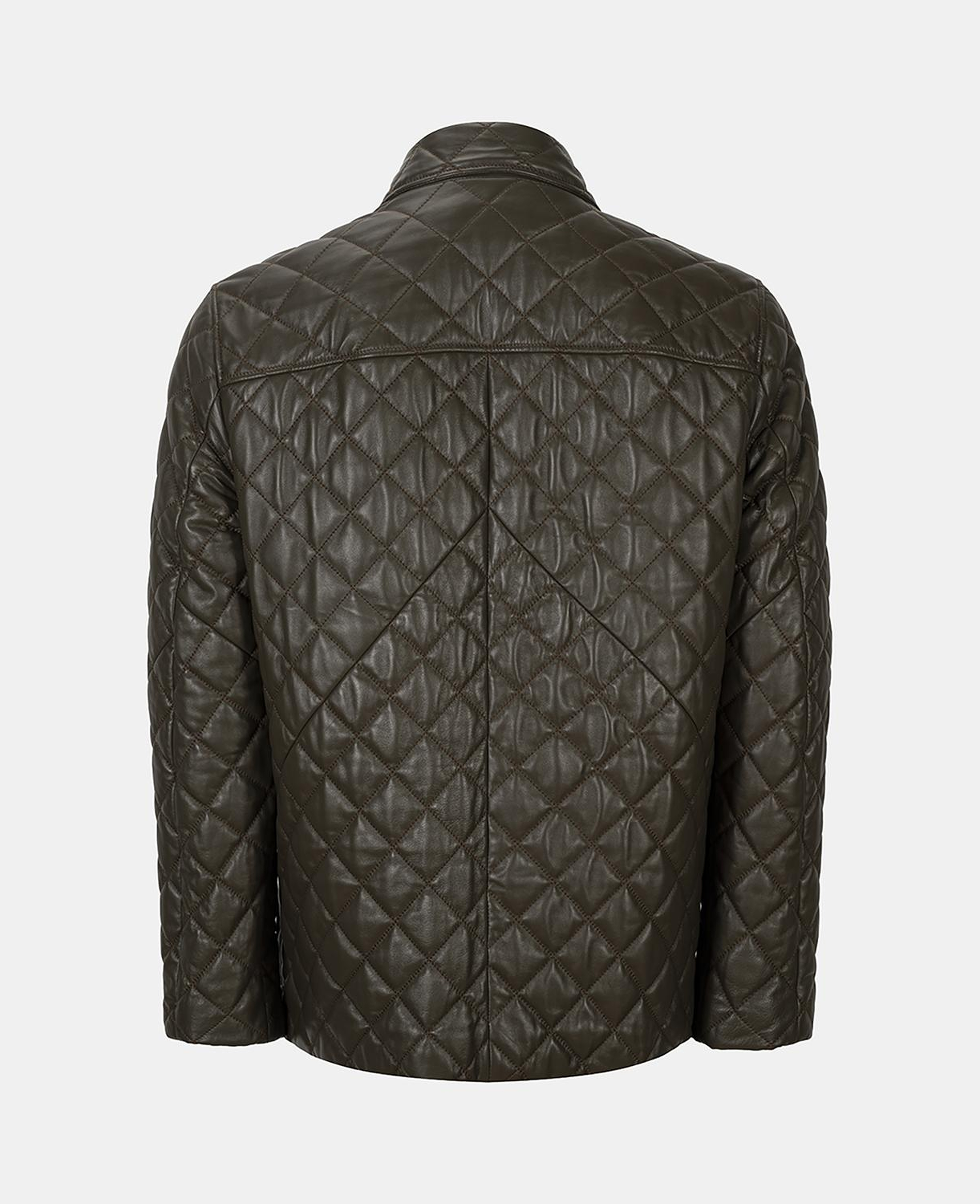 Erkek Yeşil Gömlek Yakalı Kapitoneli Deri Mont