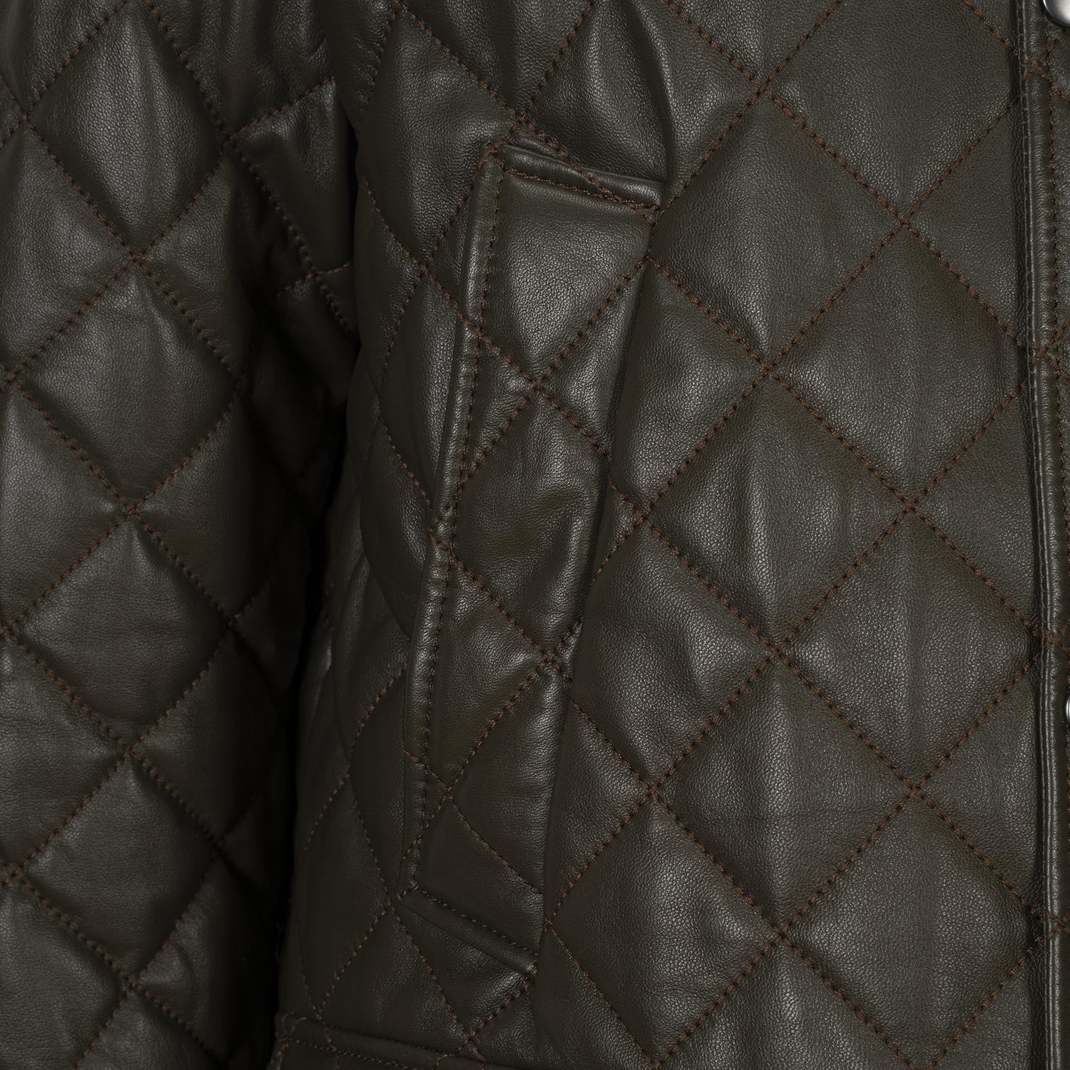 Erkek Yeşil Gömlek Yakalı Kapitoneli Deri Mont