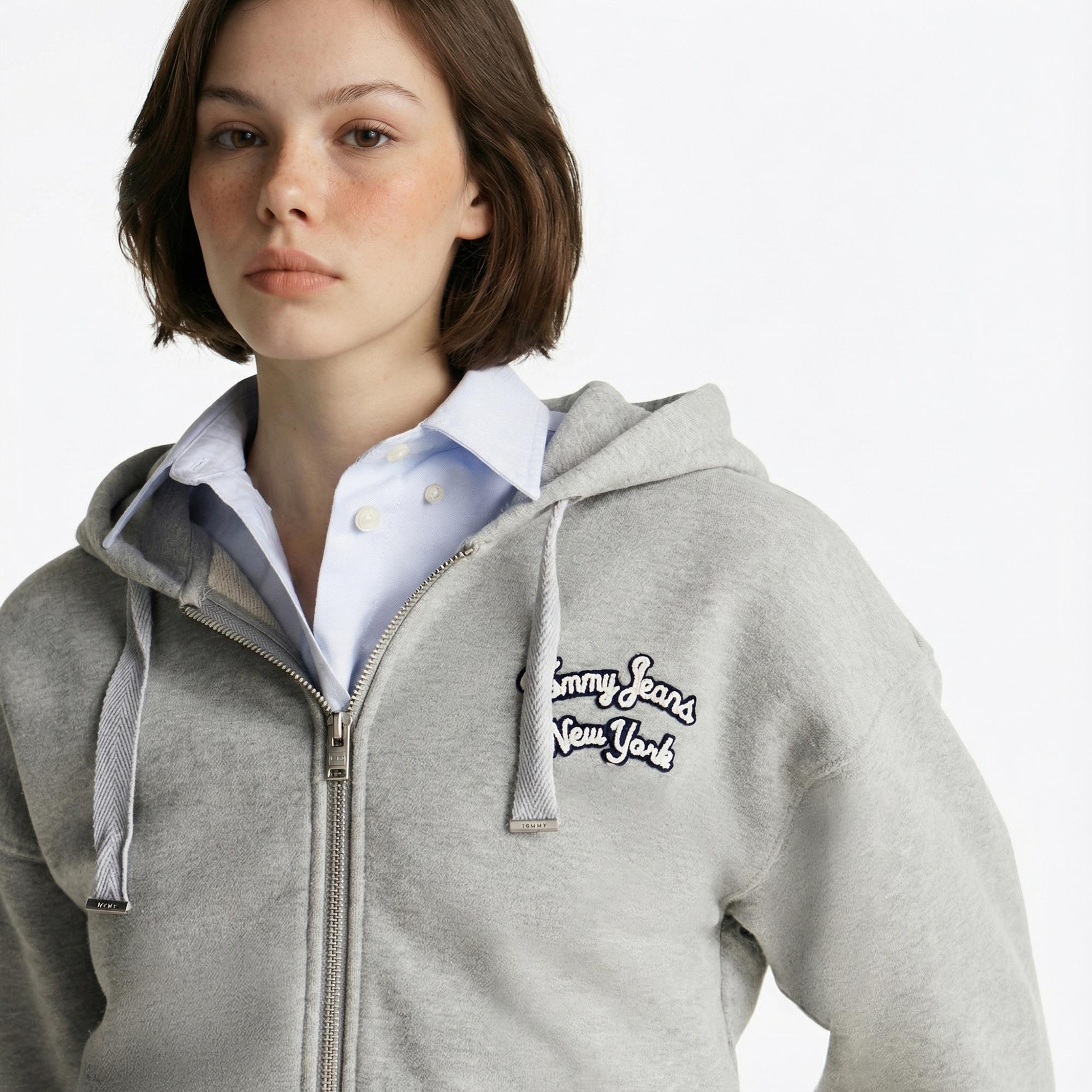 Tommy Jeans Prep Varsity Zip-Thru Kadın Gri Sweatshirt
