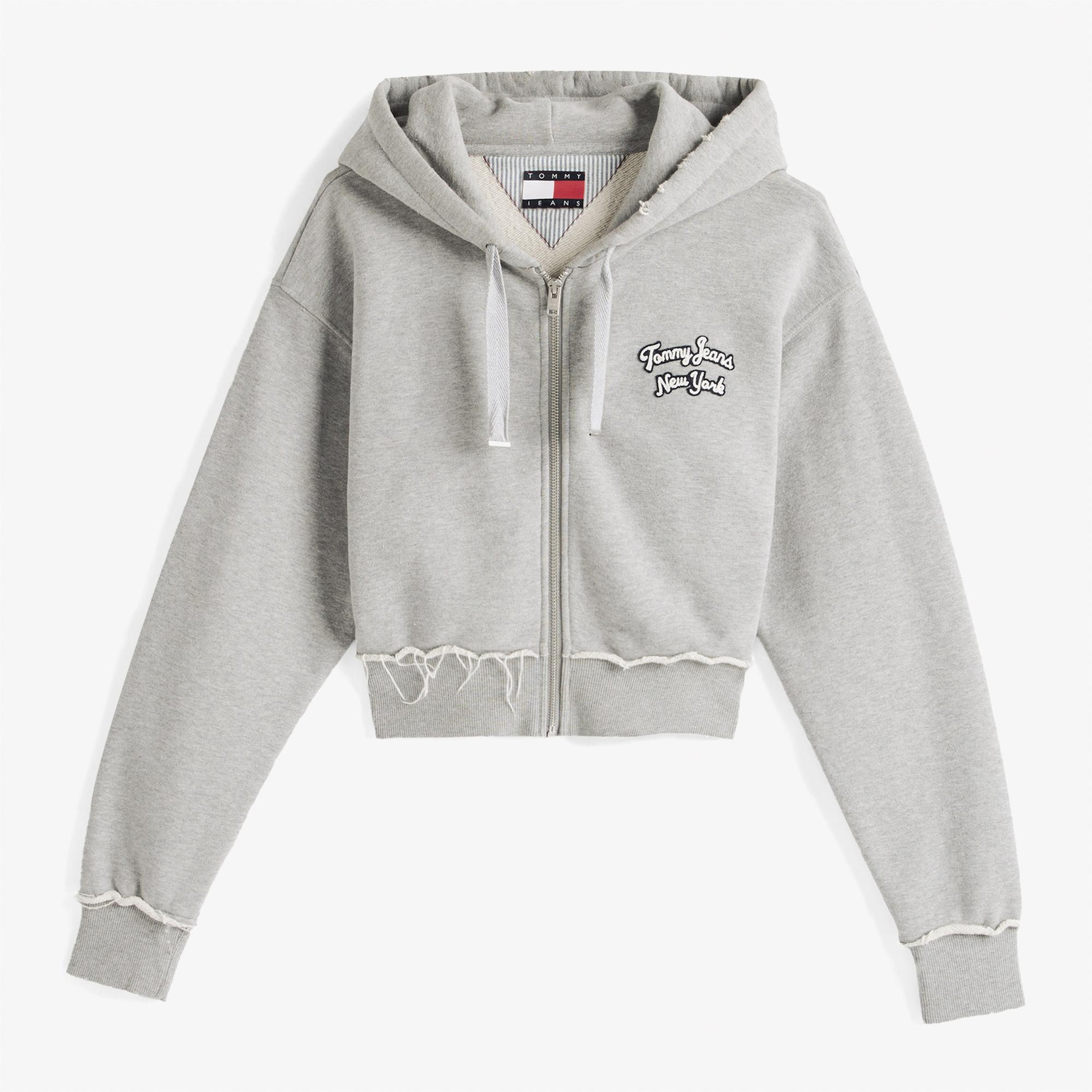 Tommy Jeans Prep Varsity Zip-Thru Kadın Gri Sweatshirt