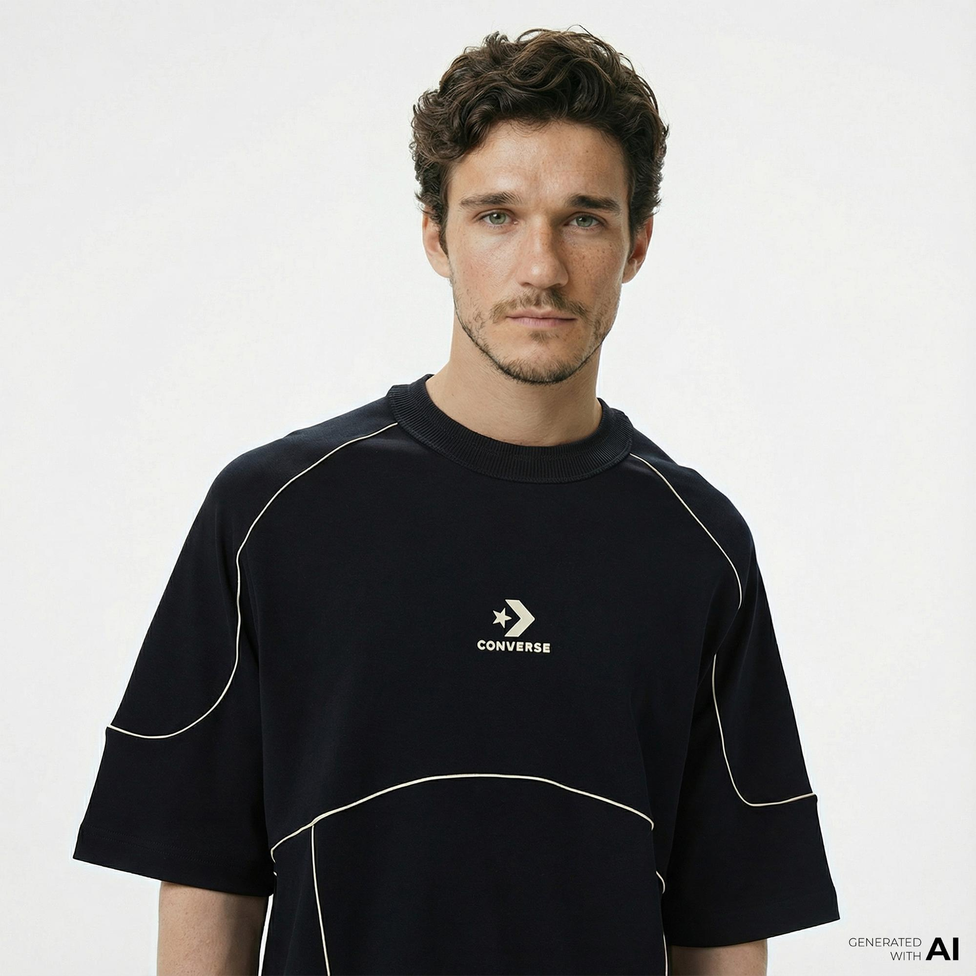 Converse Star Chevron Baskılı Oversize Fit Erkek Siyah T-Shirt