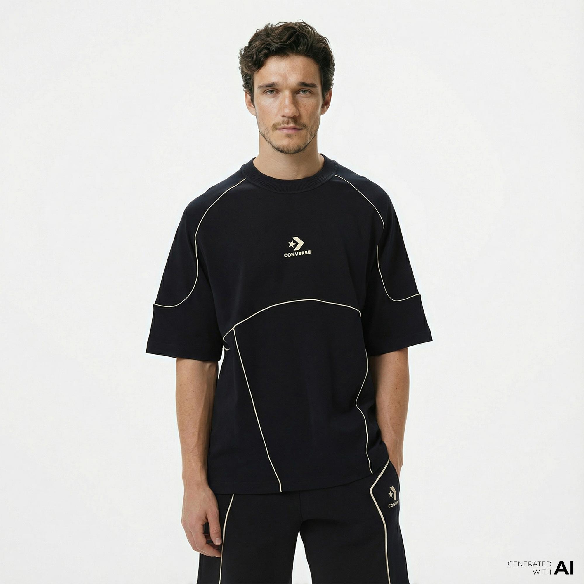 Converse Star Chevron Baskılı Oversize Fit Erkek Siyah T-Shirt