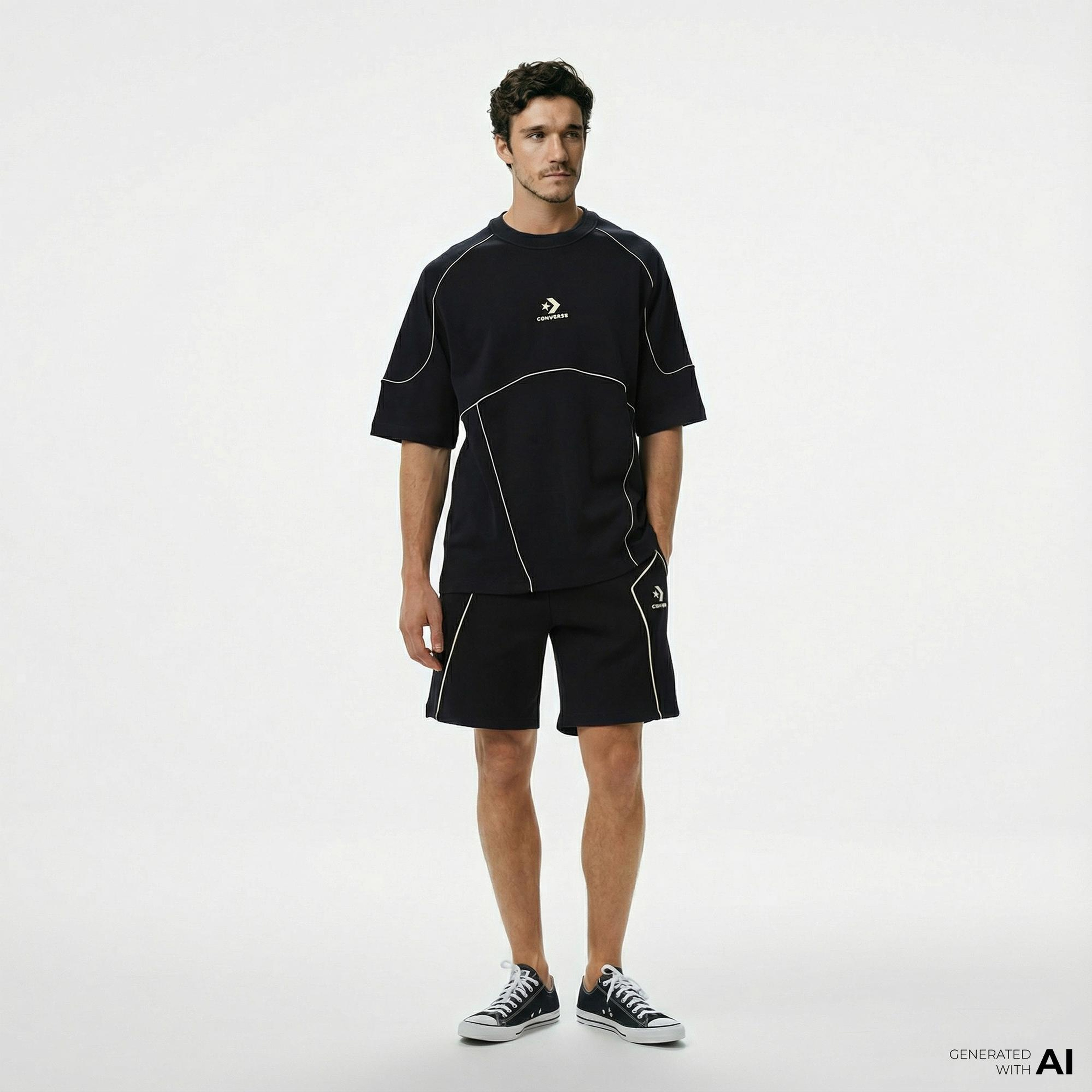 Converse Star Chevron Baskılı Oversize Fit Erkek Siyah T-Shirt