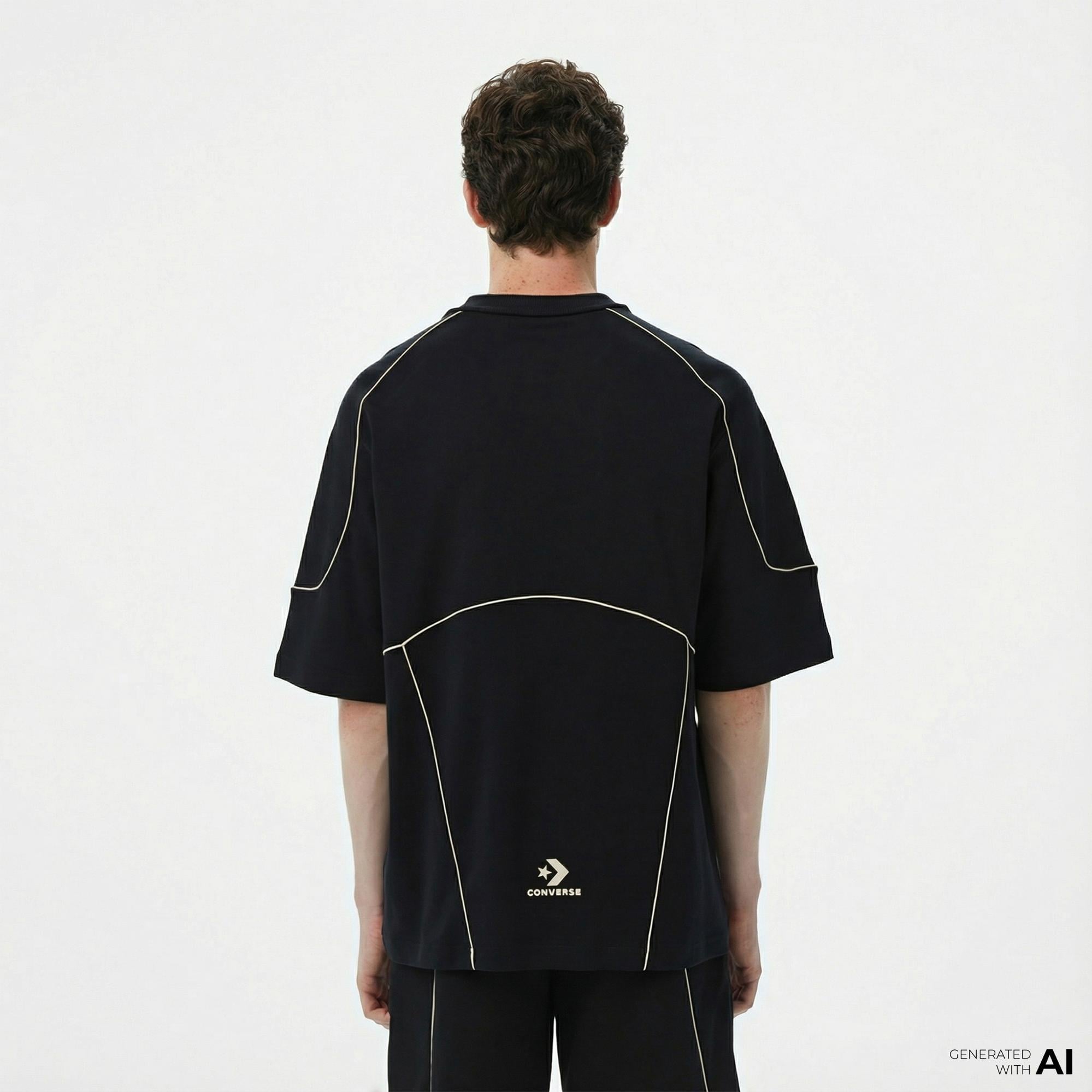 Converse Star Chevron Baskılı Oversize Fit Erkek Siyah T-Shirt