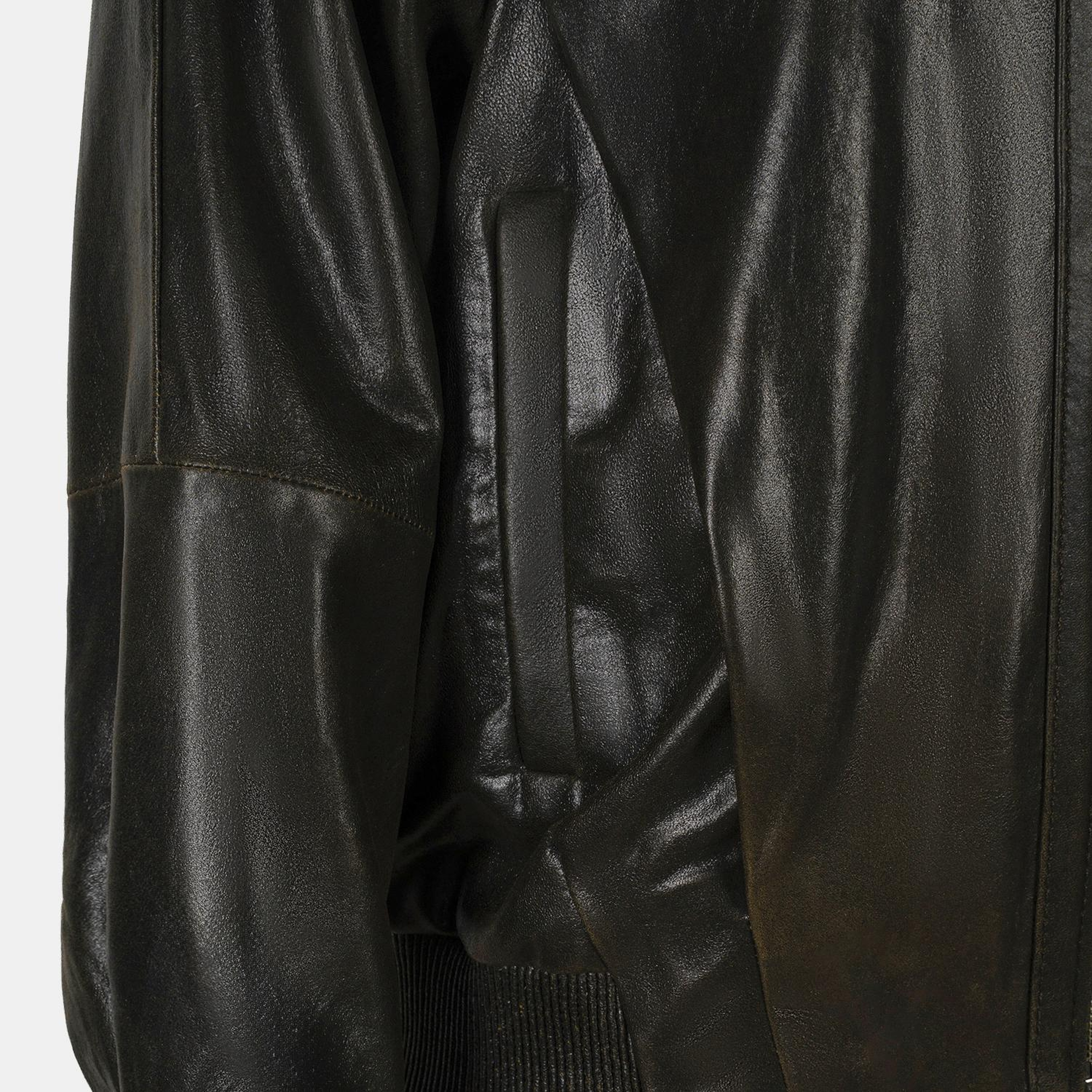 Kadın Yeşil Gömlek Yakalı Deri Bomber Ceket