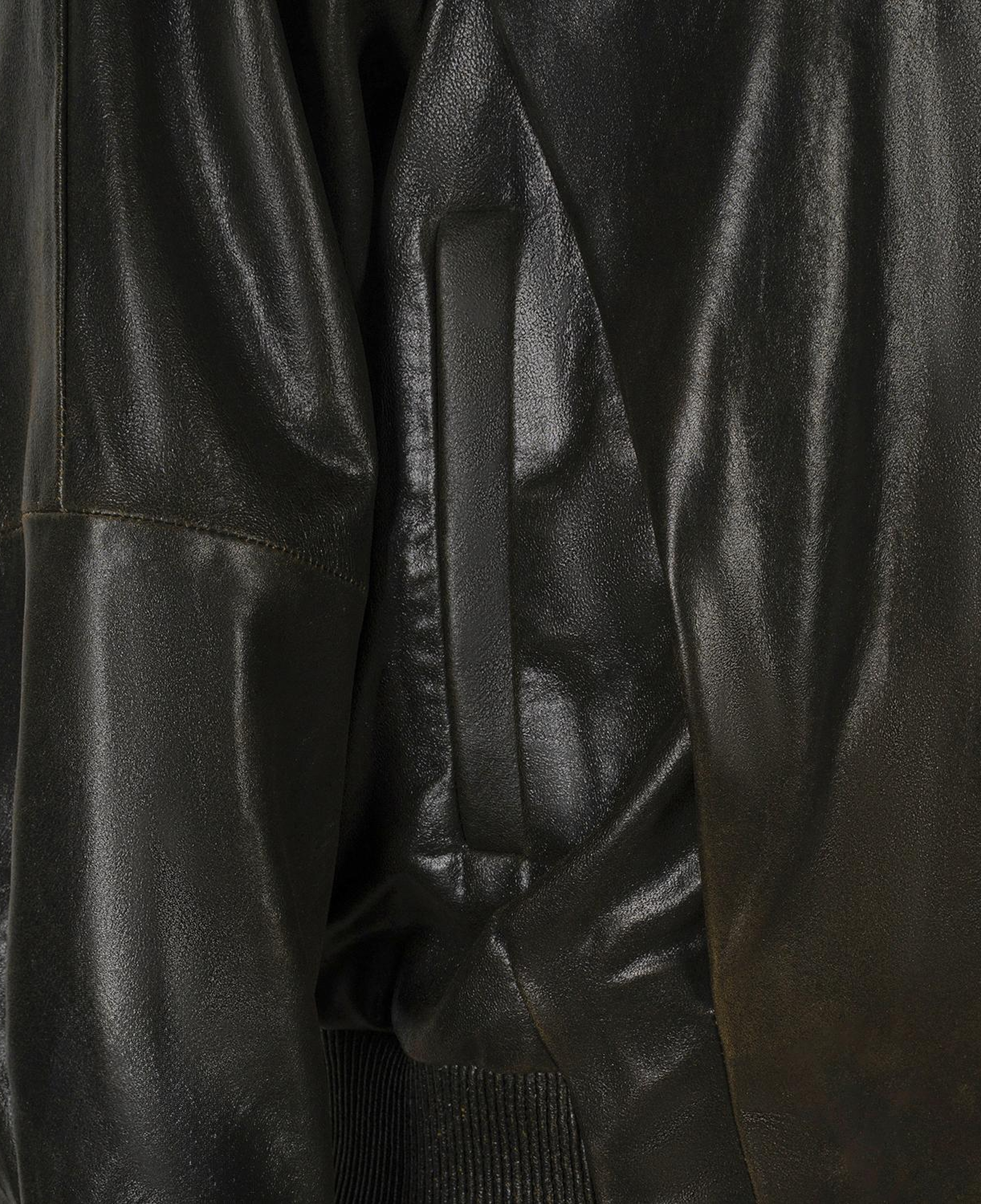 Kadın Yeşil Gömlek Yakalı Deri Bomber Ceket