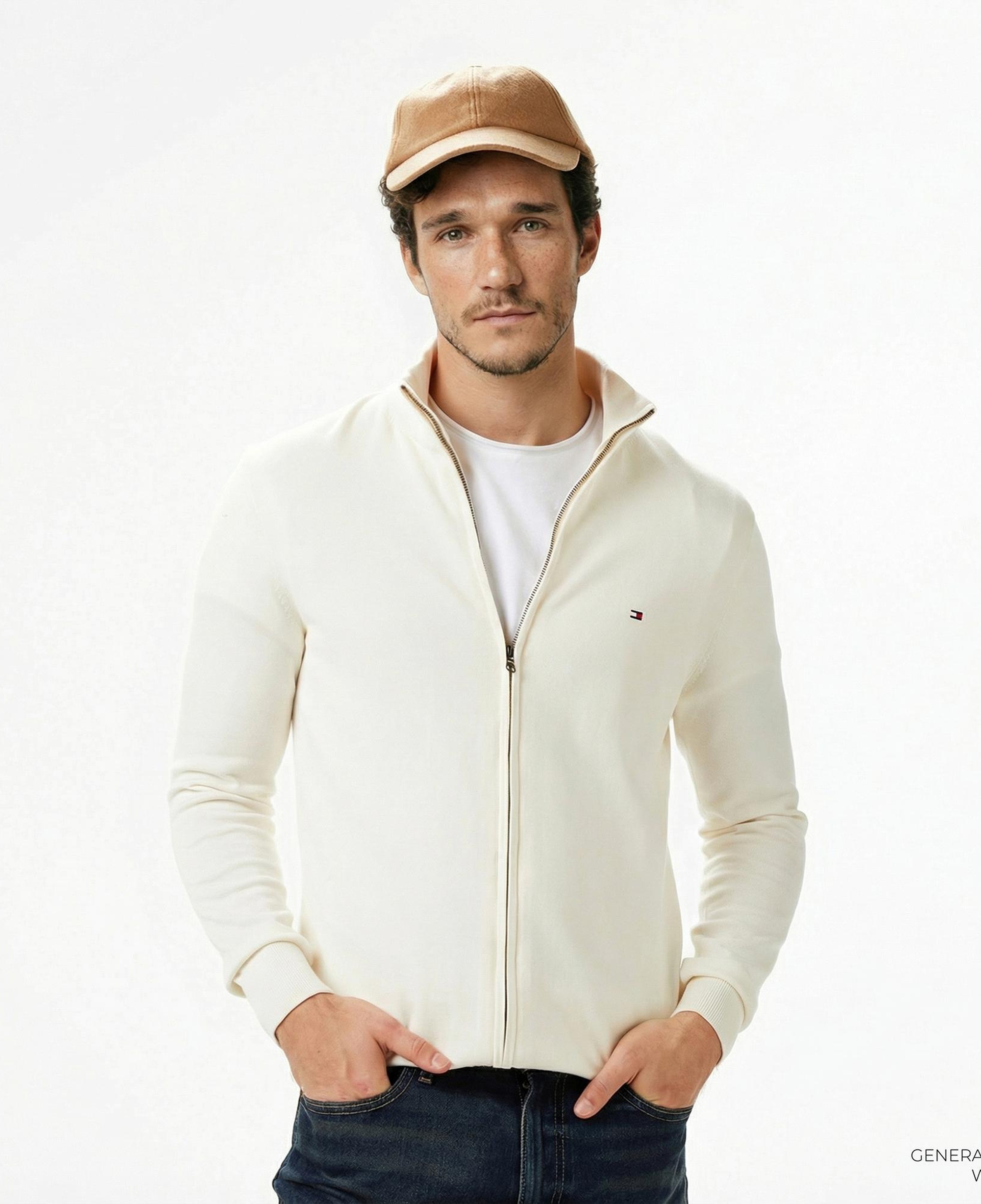 Tommy Hilfiger Essential Zip Erkek Triko Krem Hırka