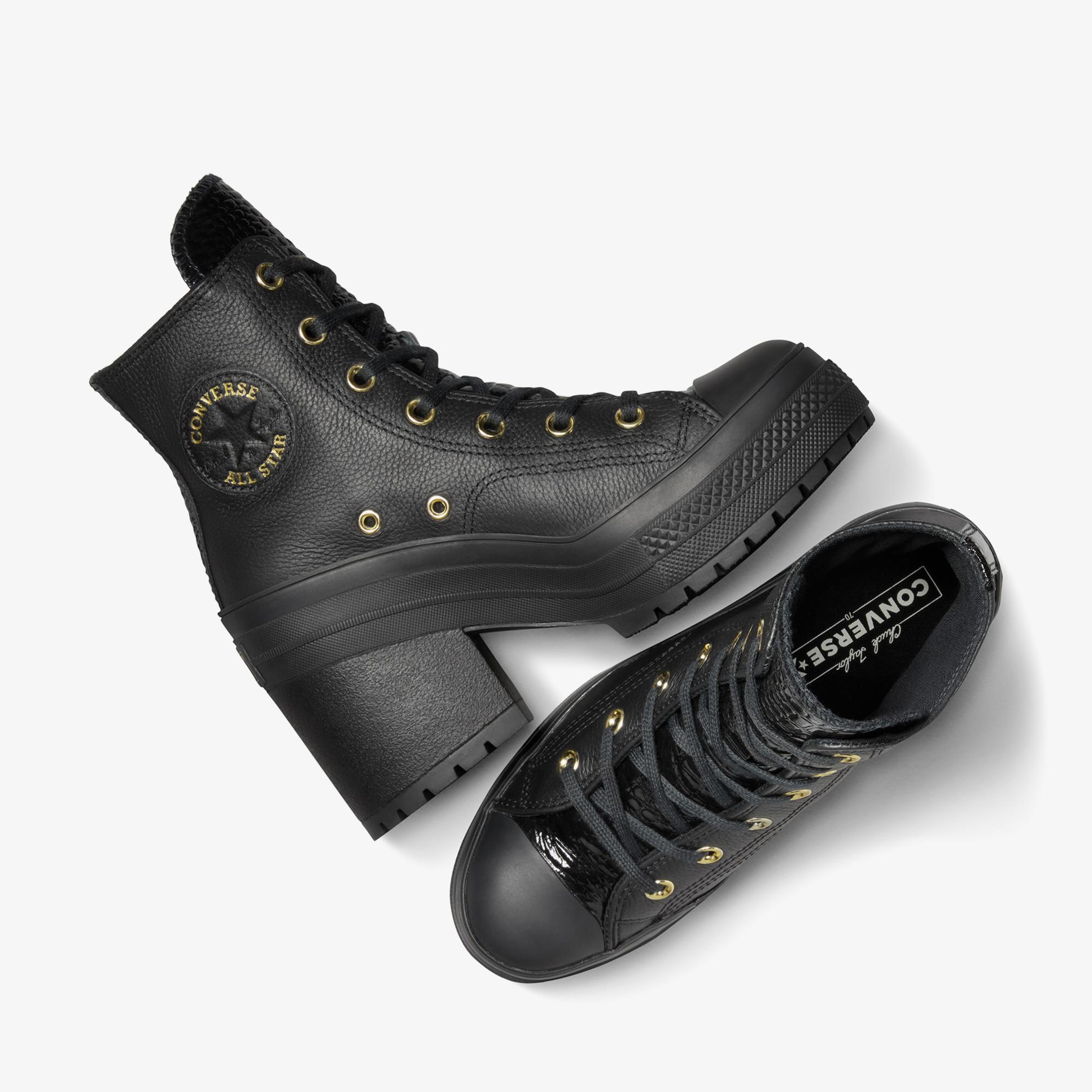 Converse Chuck 70 De Luxe Heel Unisex Siyah Deri Platform Sneaker