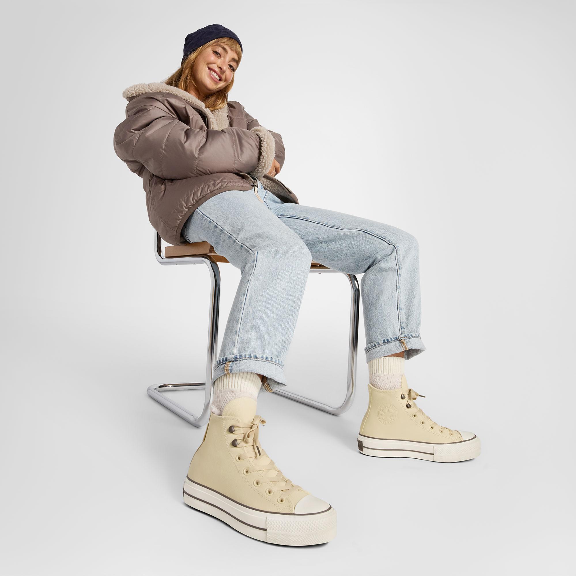 Converse Chuck Taylor All Star Lift Unisex Krem Deri Bot