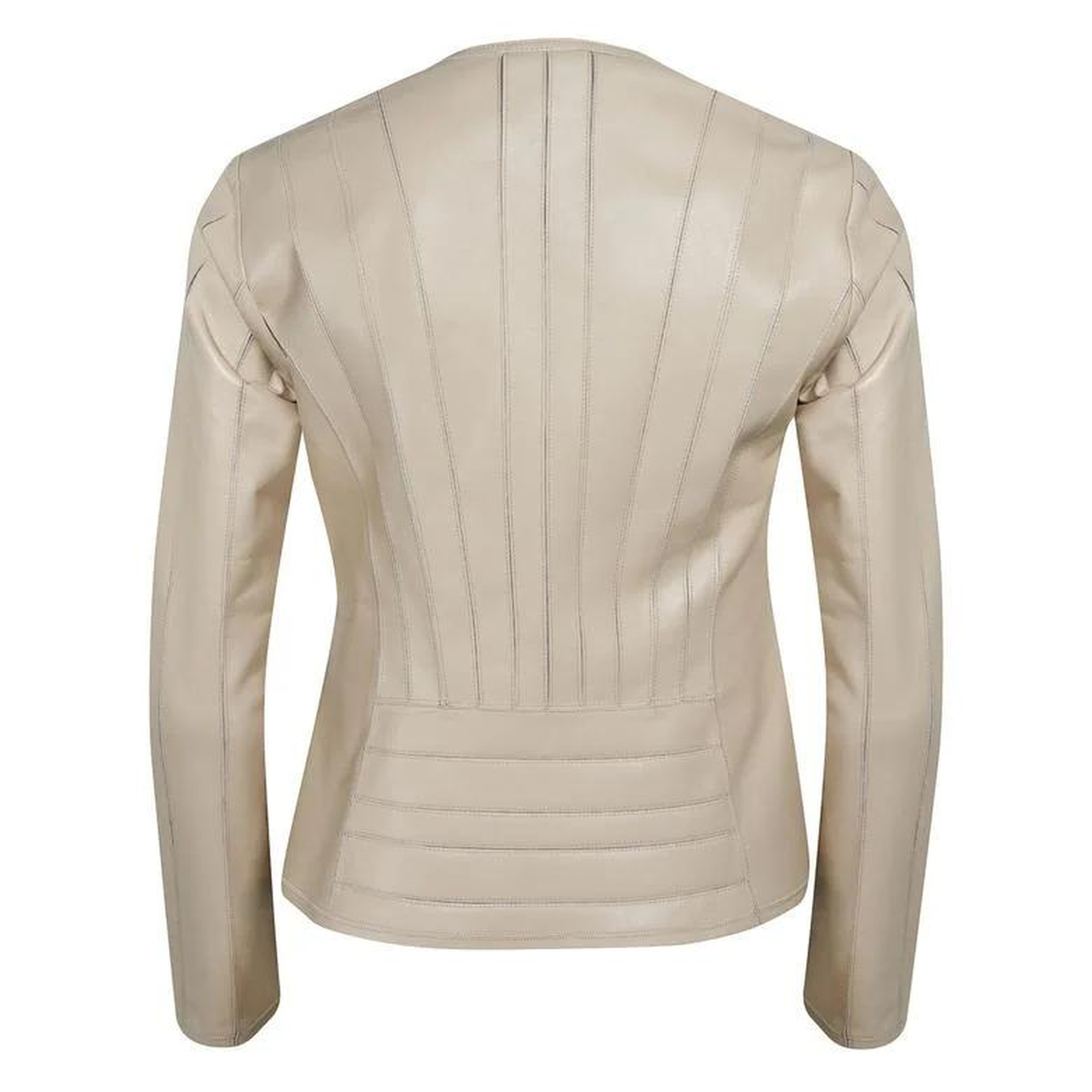 Deundria Bej Kadın Fit Panelli Deri Ceket