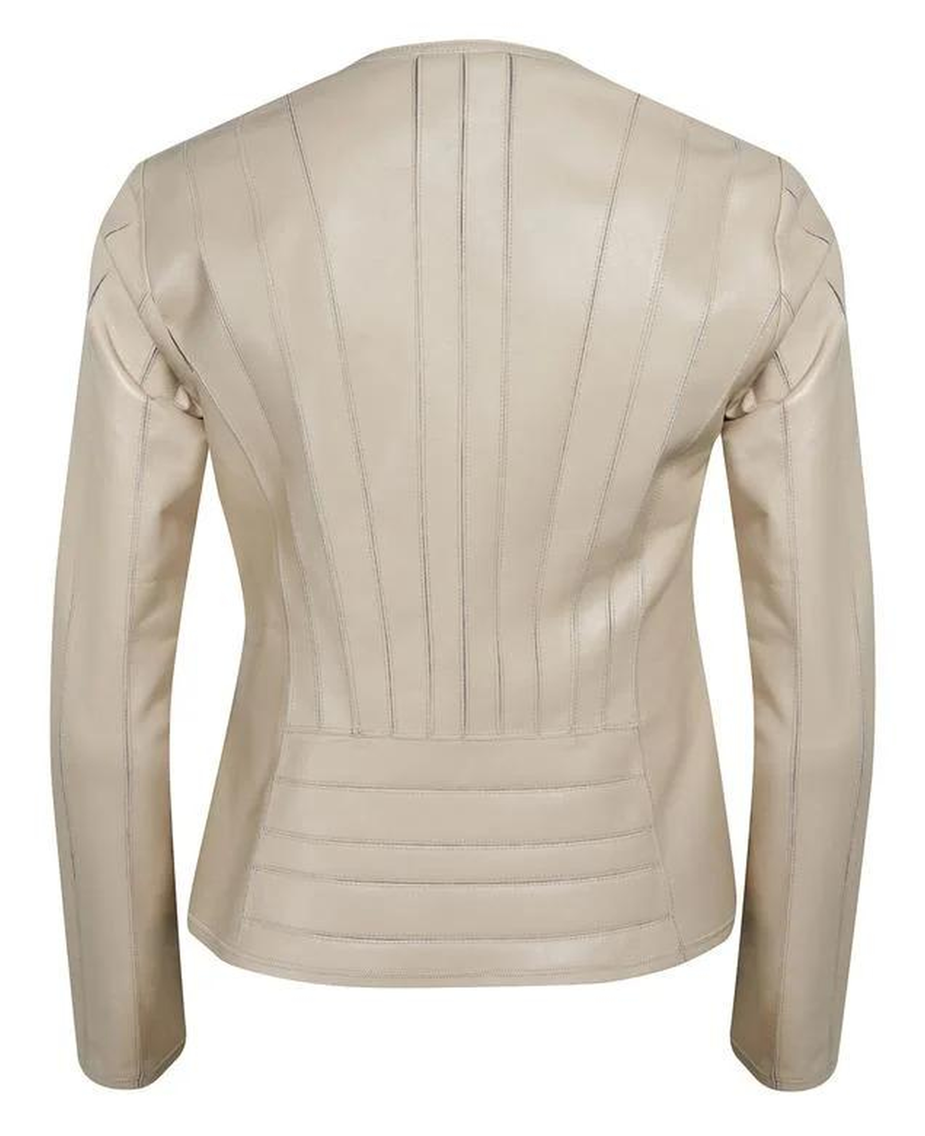 Deundria Bej Kadın Fit Panelli Deri Ceket