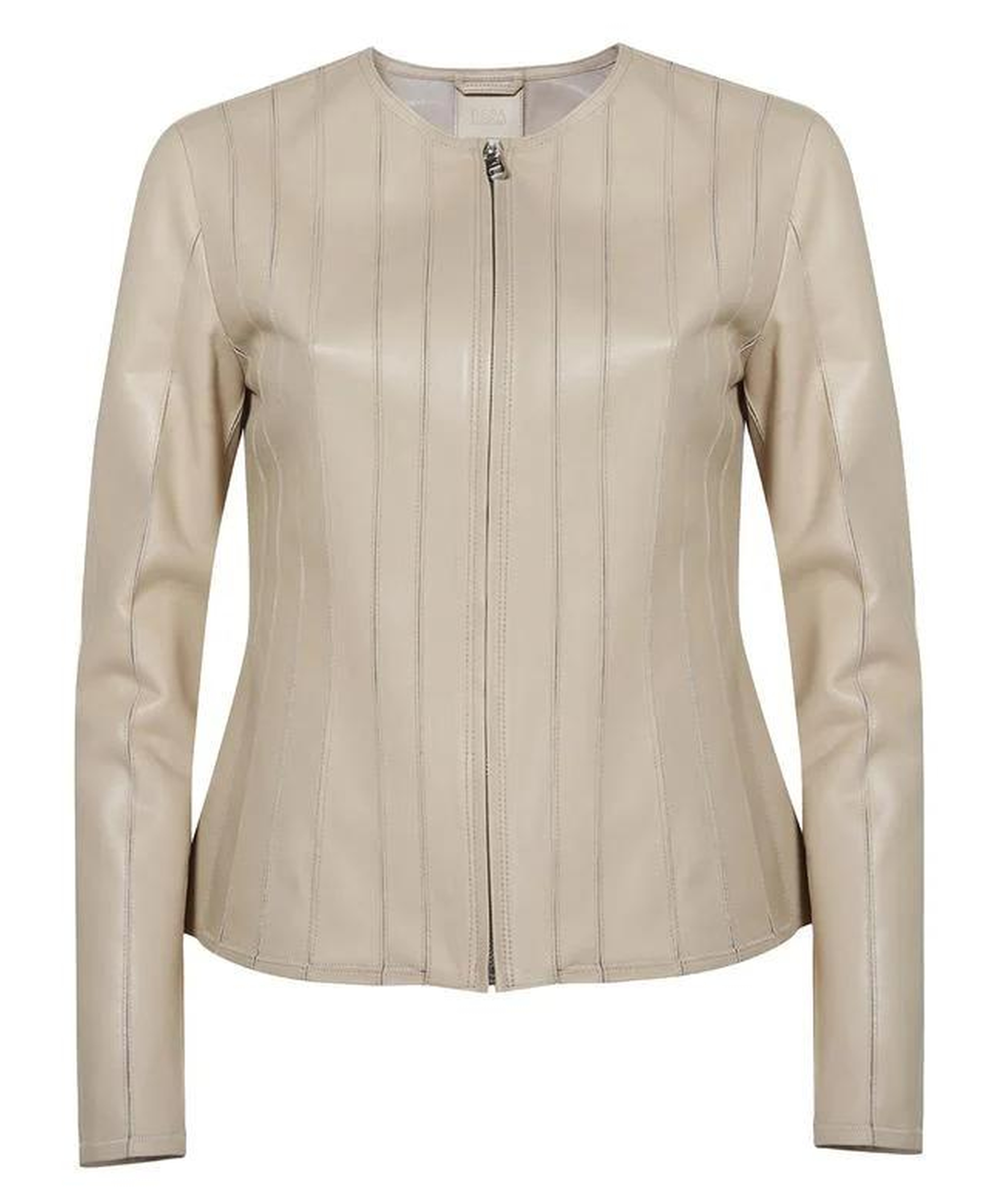 Deundria Bej Kadın Fit Panelli Deri Ceket