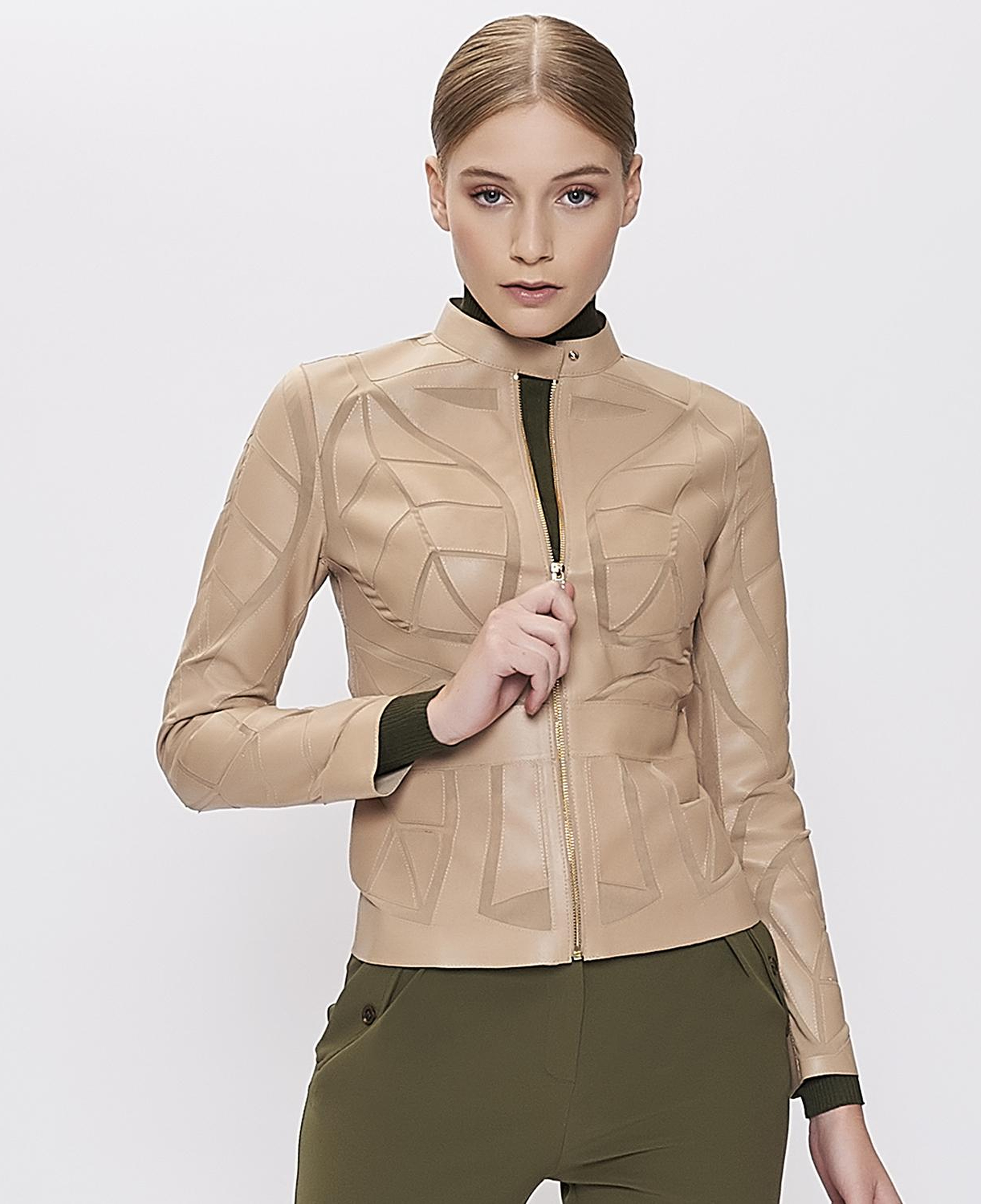 Origa Kadın Yaprak Panelli Deri Ceket