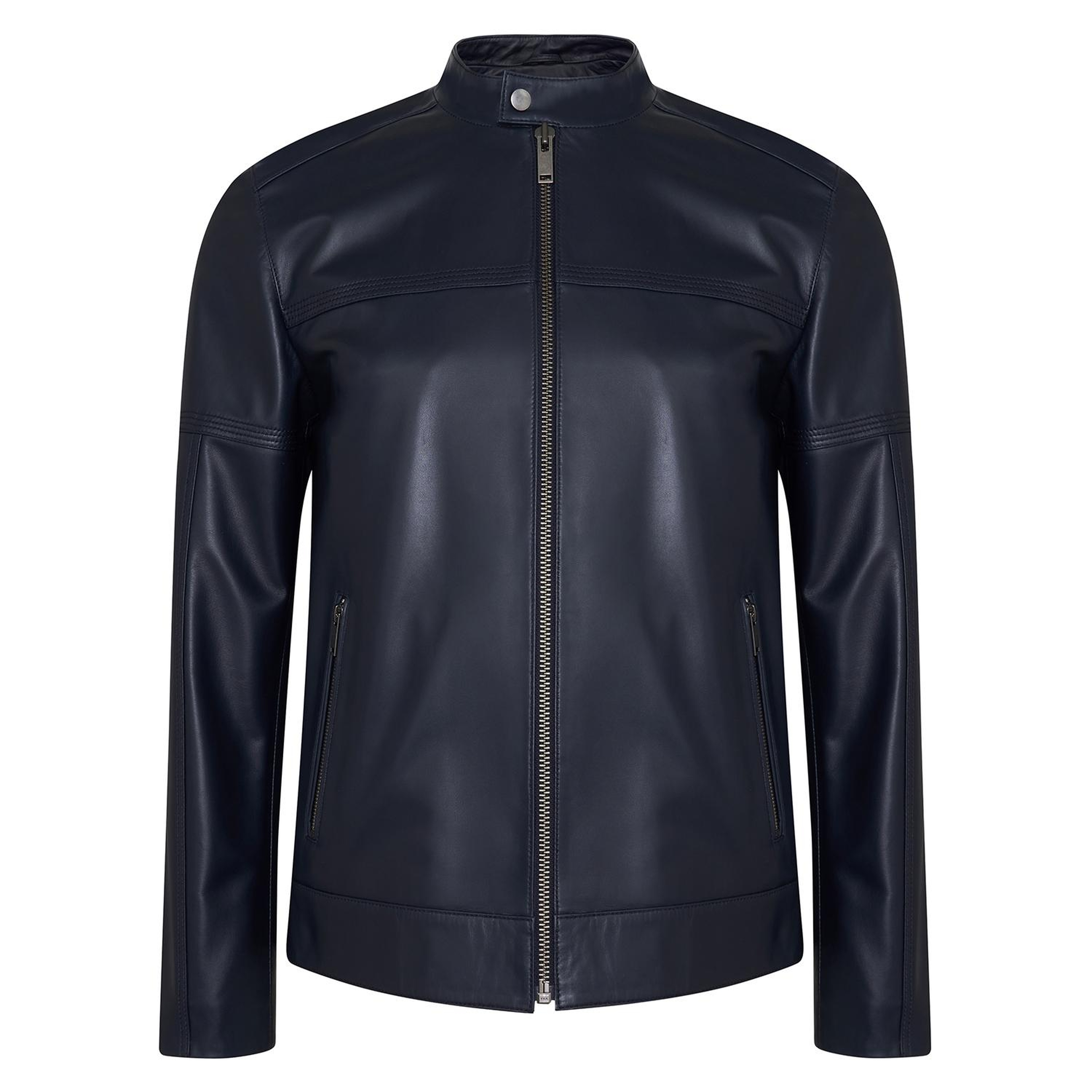 Selino Lacivert Erkek Kapüşonlü Deri Mont