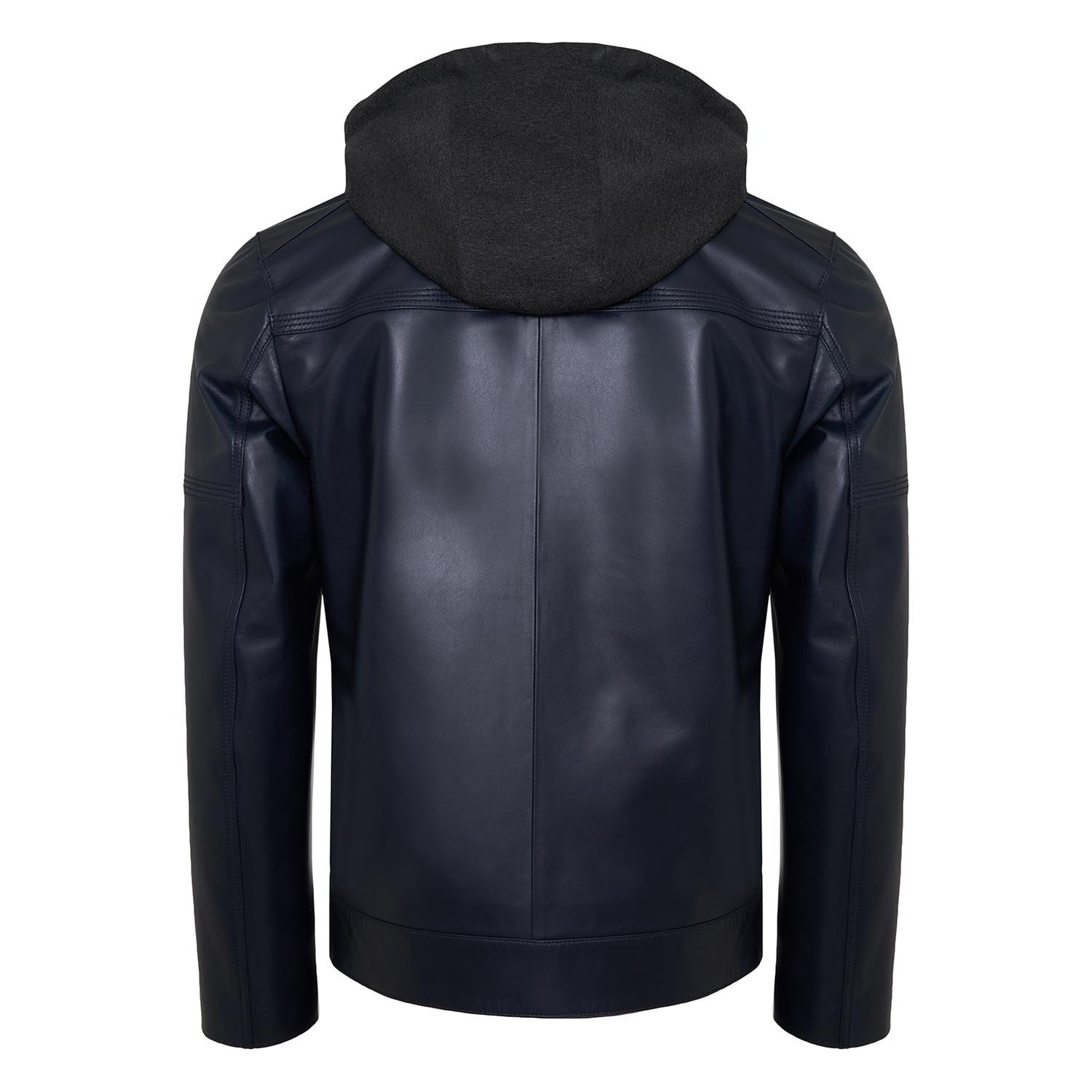 Selino Lacivert Erkek Kapüşonlü Deri Mont