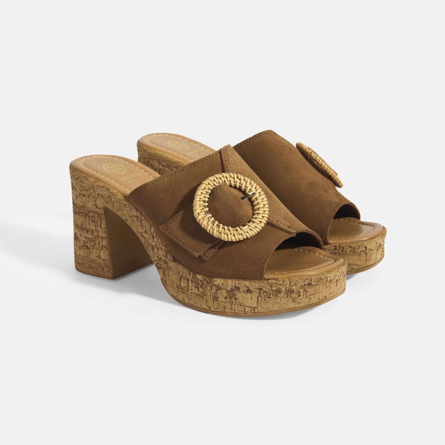 Kadın Taba Ayarlanabilir Toka Detaylı Süet Topuklu Terlik