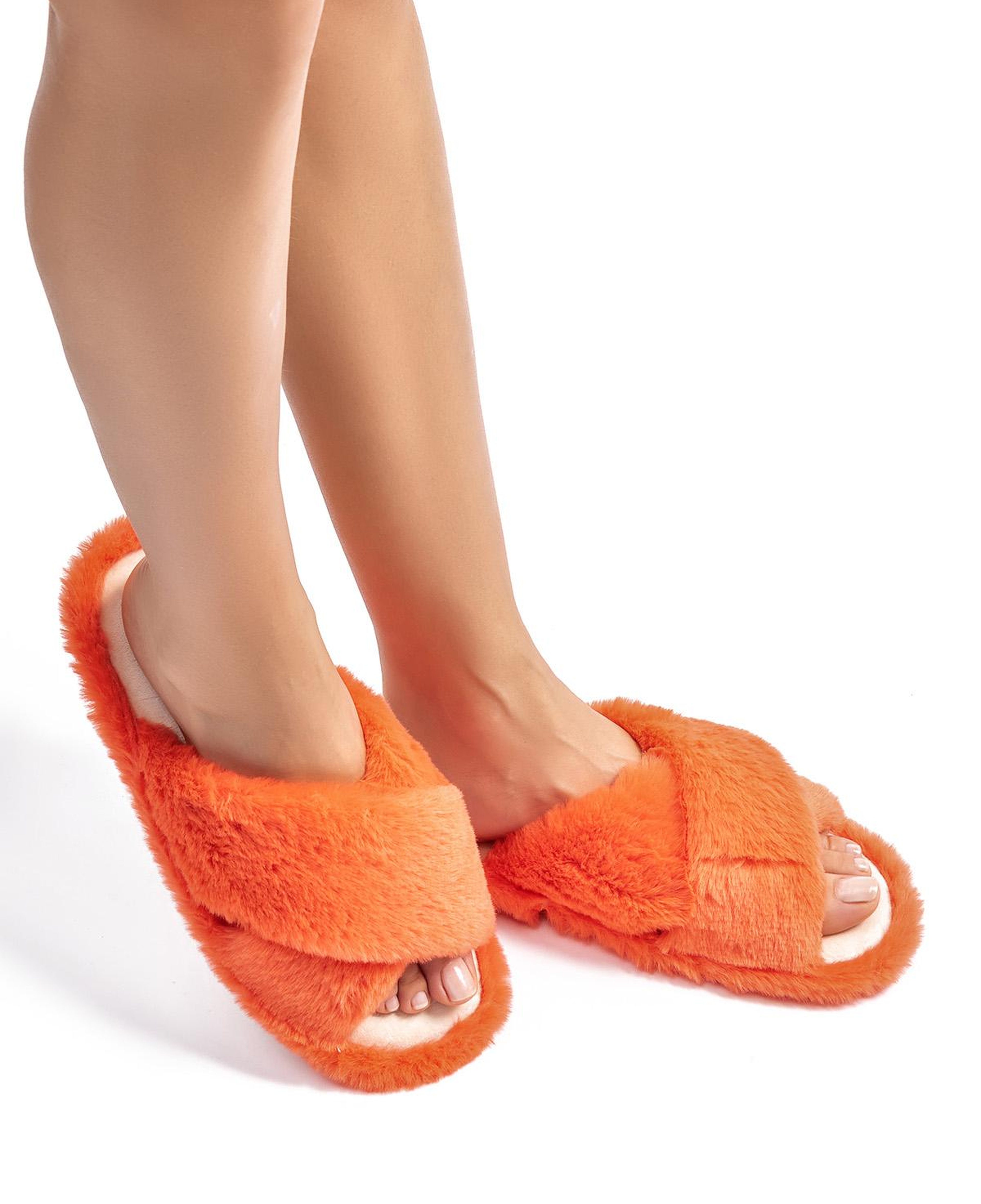 Çapraz Peluş Kadın Ev Terliği Turuncu 36/41