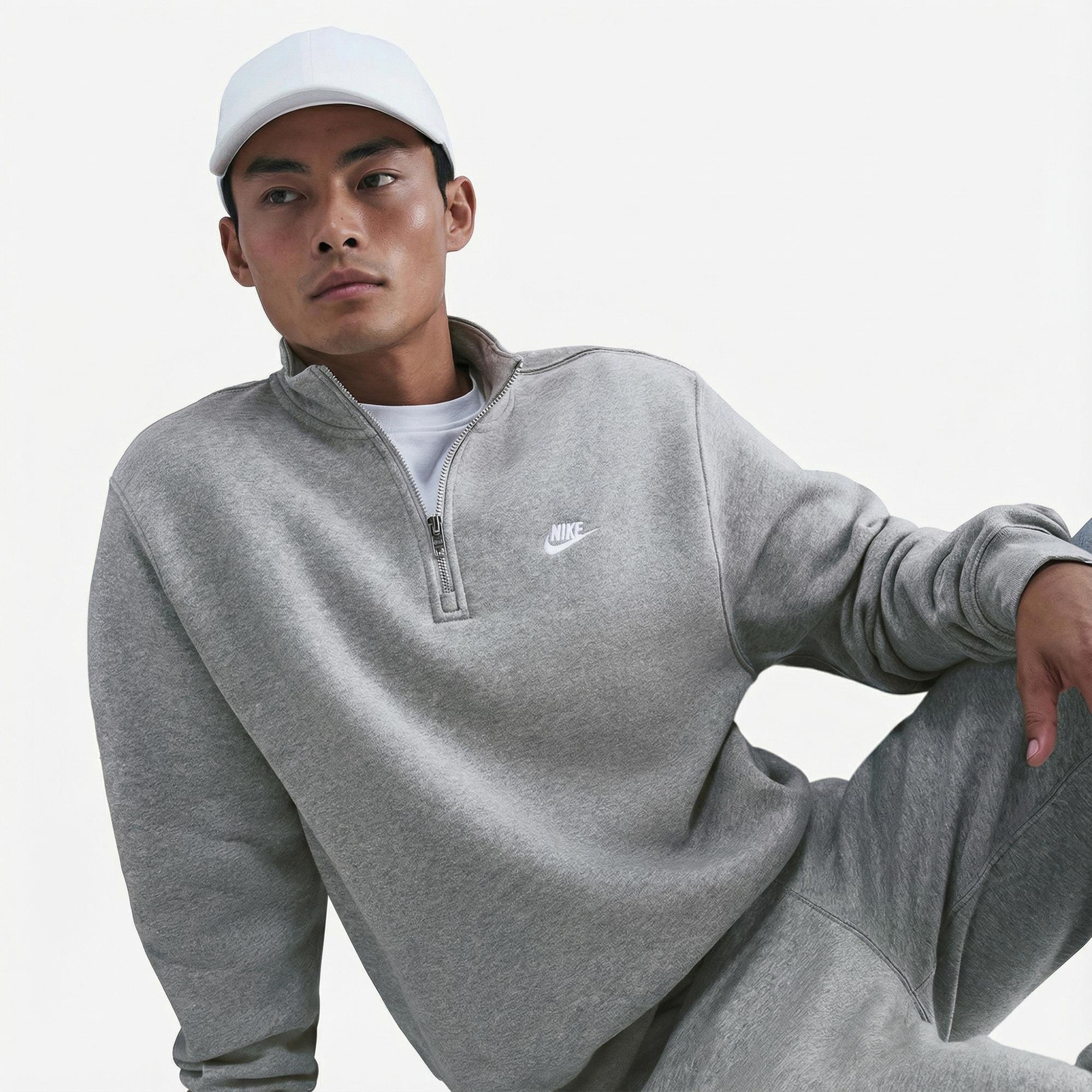 Nike Sportswear Club Fleece Top Erkek Gri Sweatshirt