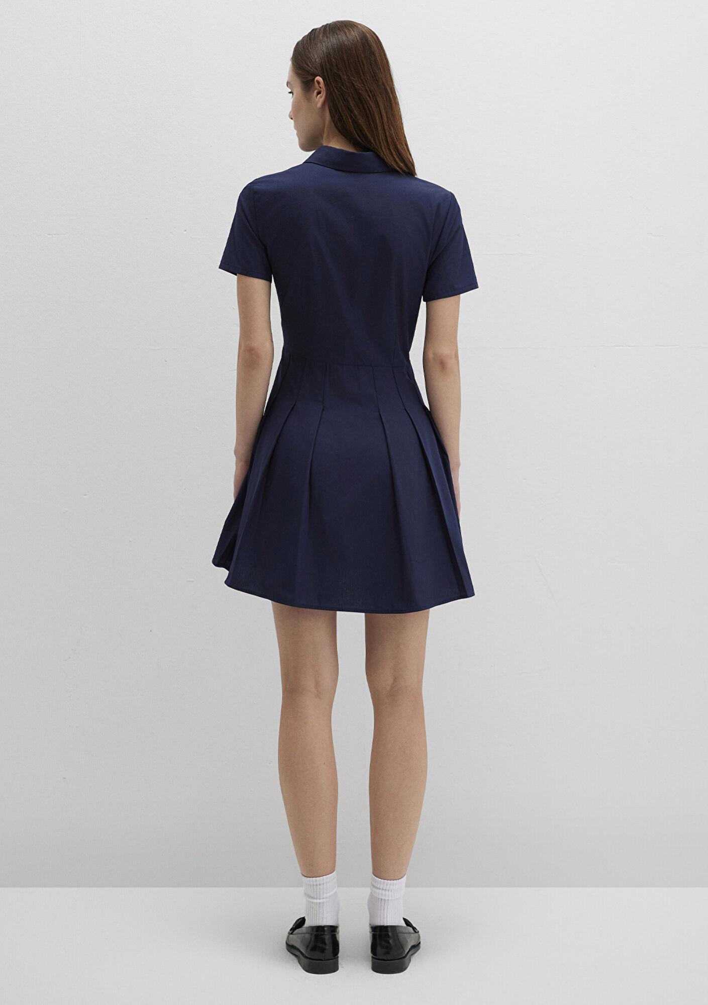 Mavi Lacivert Pileli Mini Elbise 1310762-82318