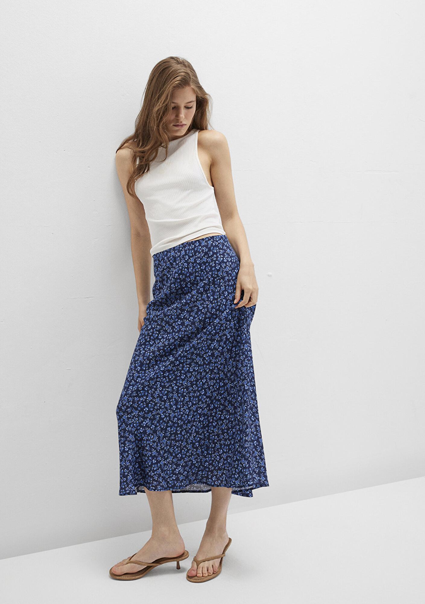 Mavi Baskılı Lacivert Midi Etek 1310583-91323