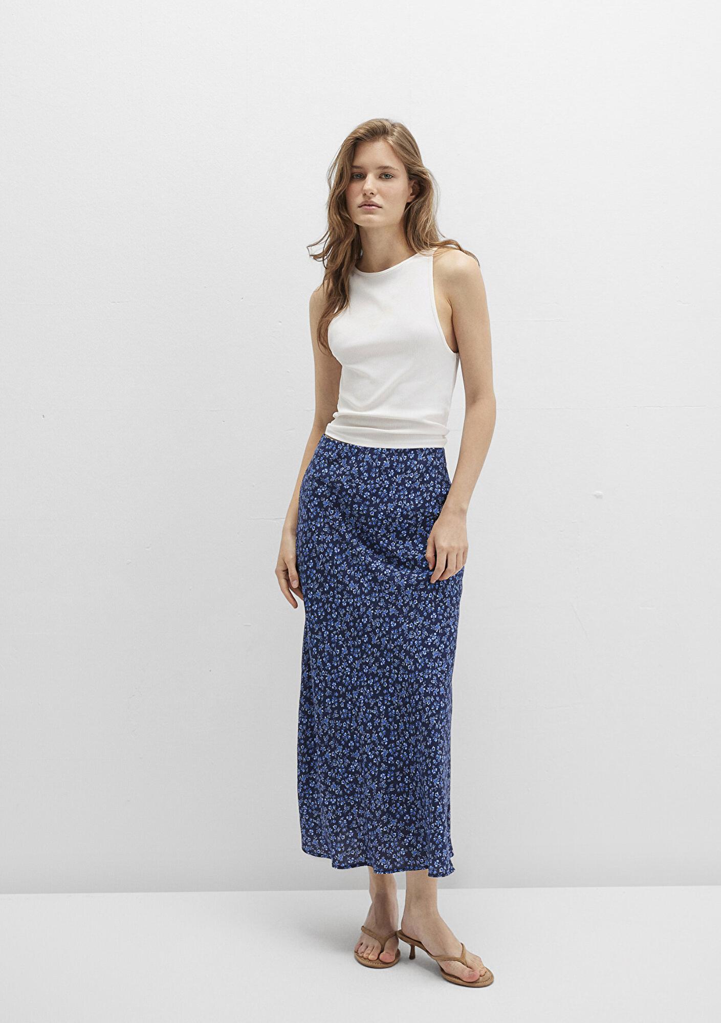 Mavi Baskılı Lacivert Midi Etek 1310583-91323