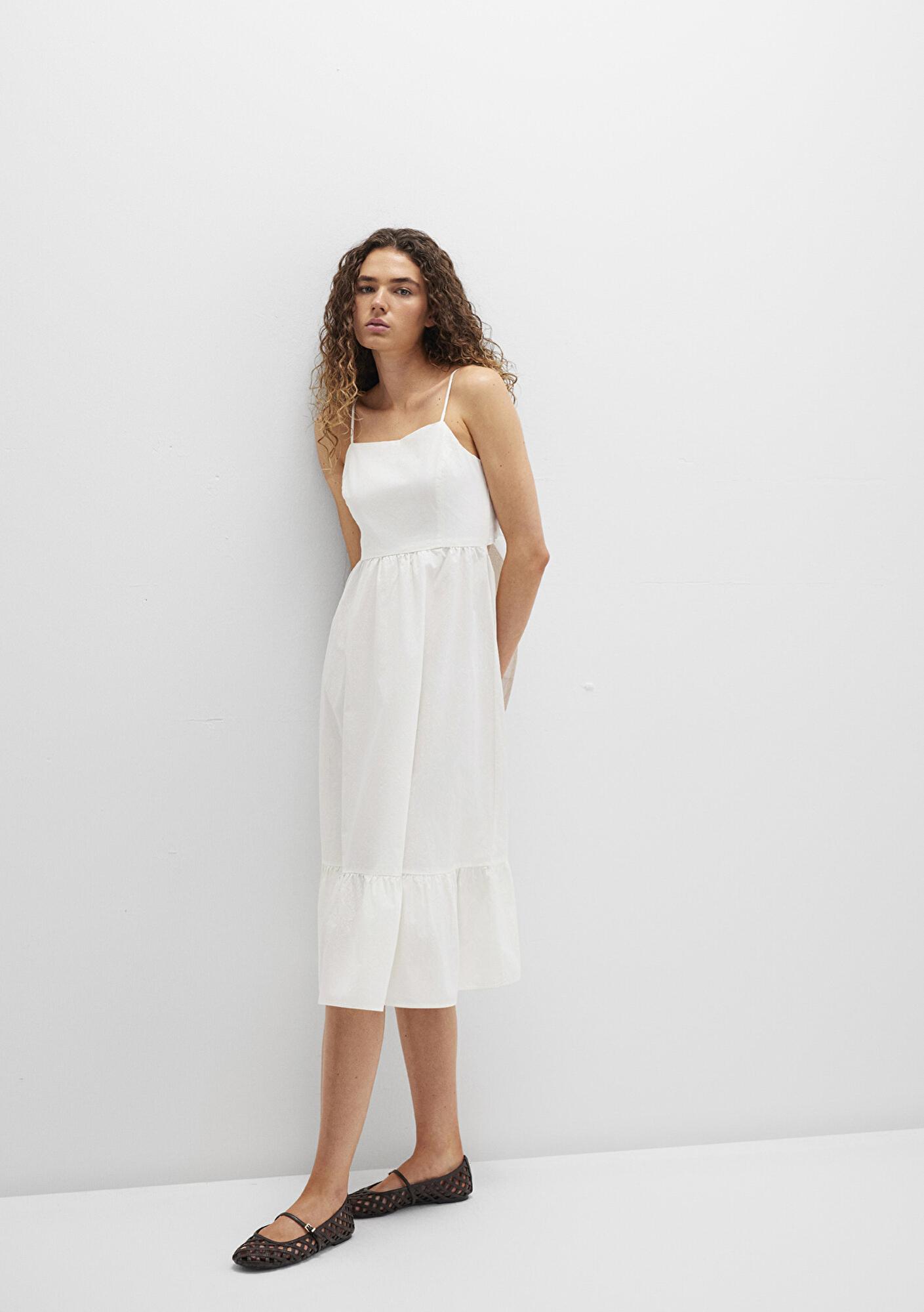 Mavi Sırt Detaylı Beyaz Elbise 1310804-70057