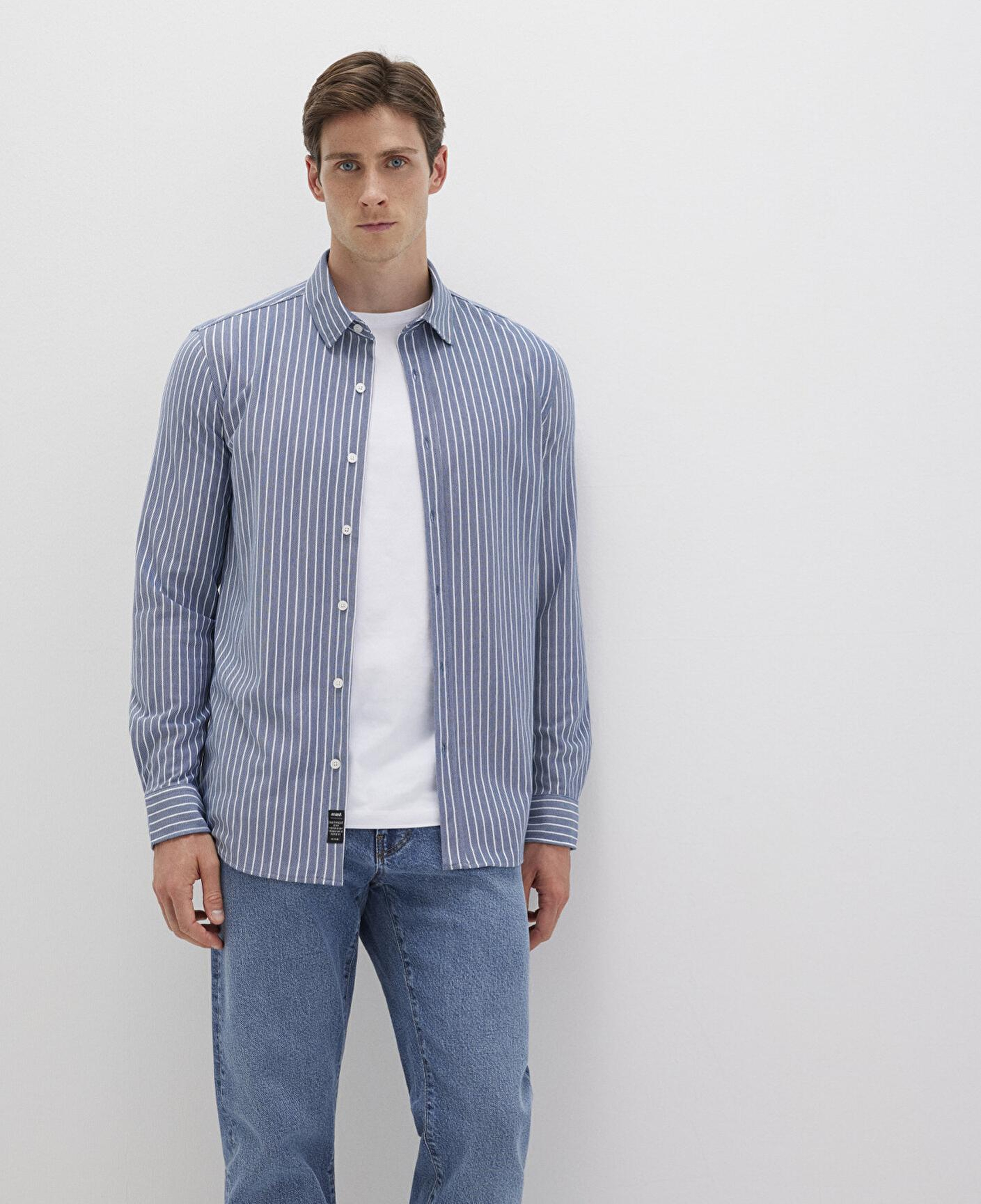 Mavi Çizgili Mavi Gömlek Slim Fit / Dar Kesim 0211404-91333