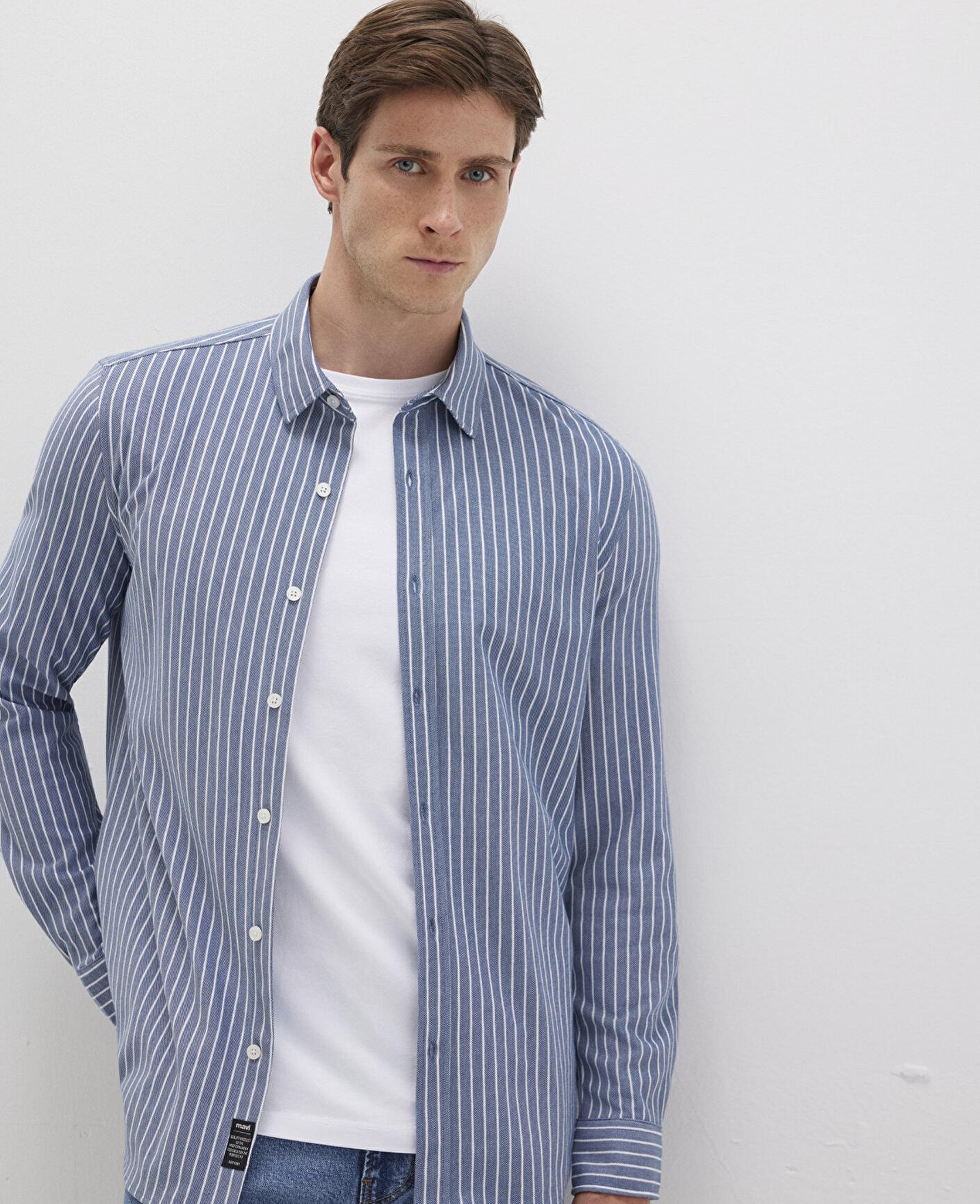 Mavi Çizgili Mavi Gömlek Slim Fit / Dar Kesim 0211404-91333