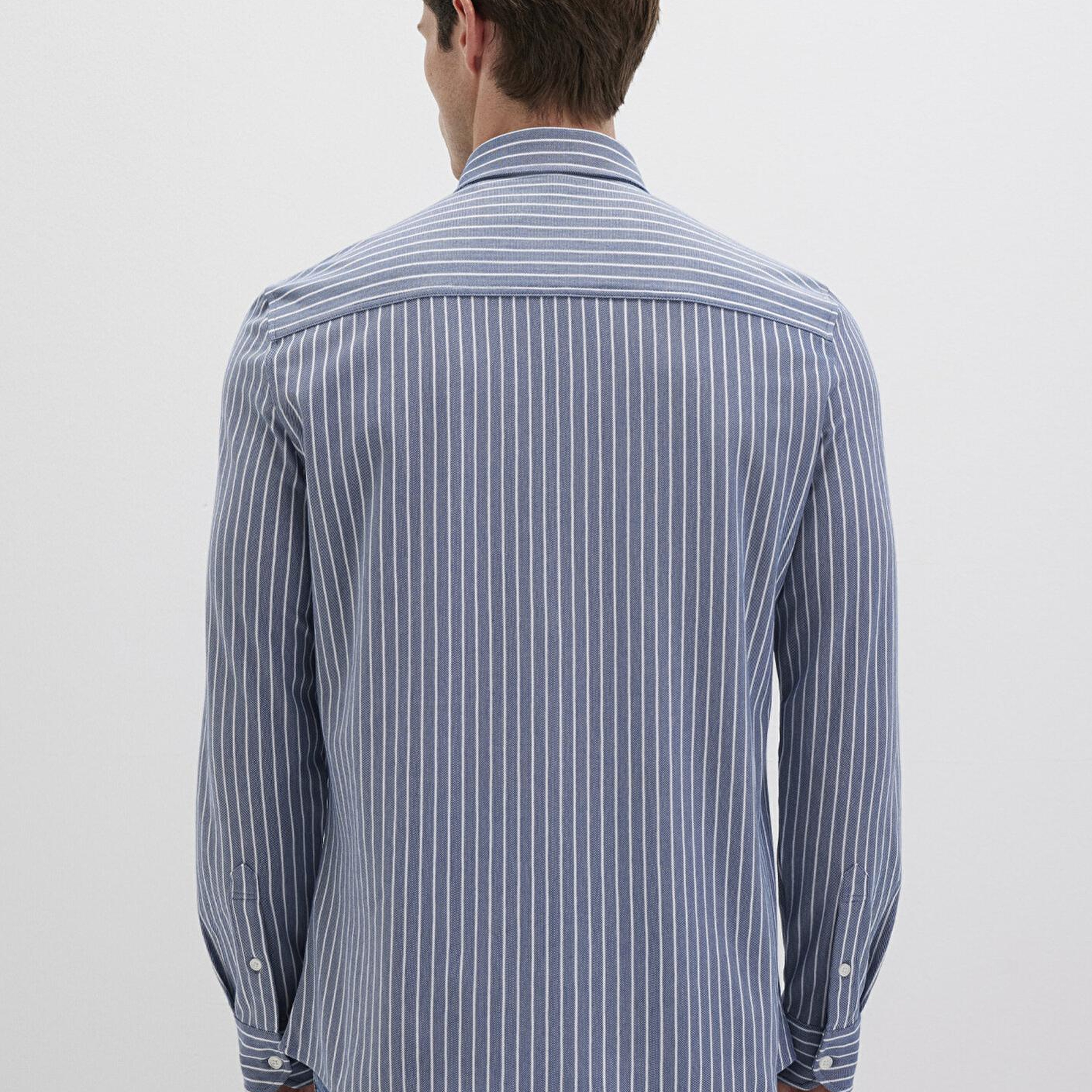 Mavi Çizgili Mavi Gömlek Slim Fit / Dar Kesim 0211404-91333