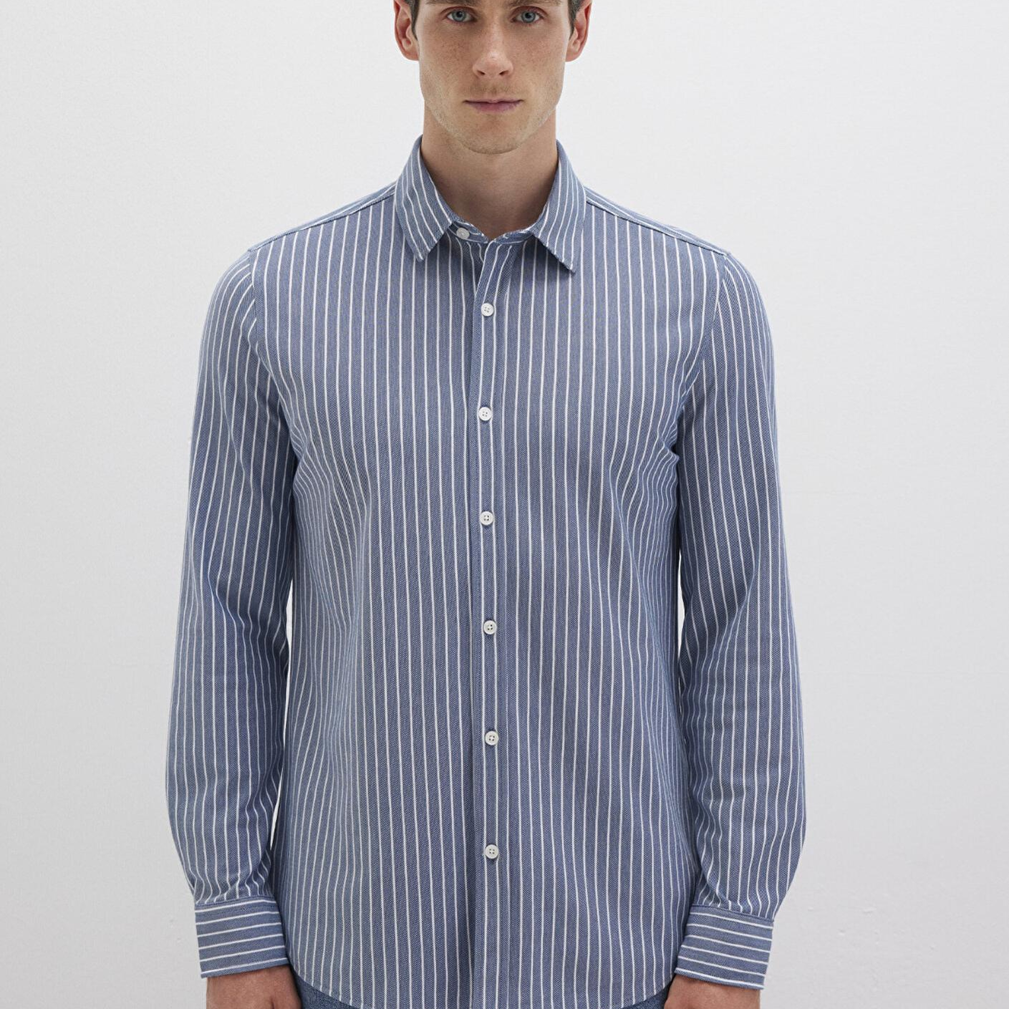 Mavi Çizgili Mavi Gömlek Slim Fit / Dar Kesim 0211404-91333