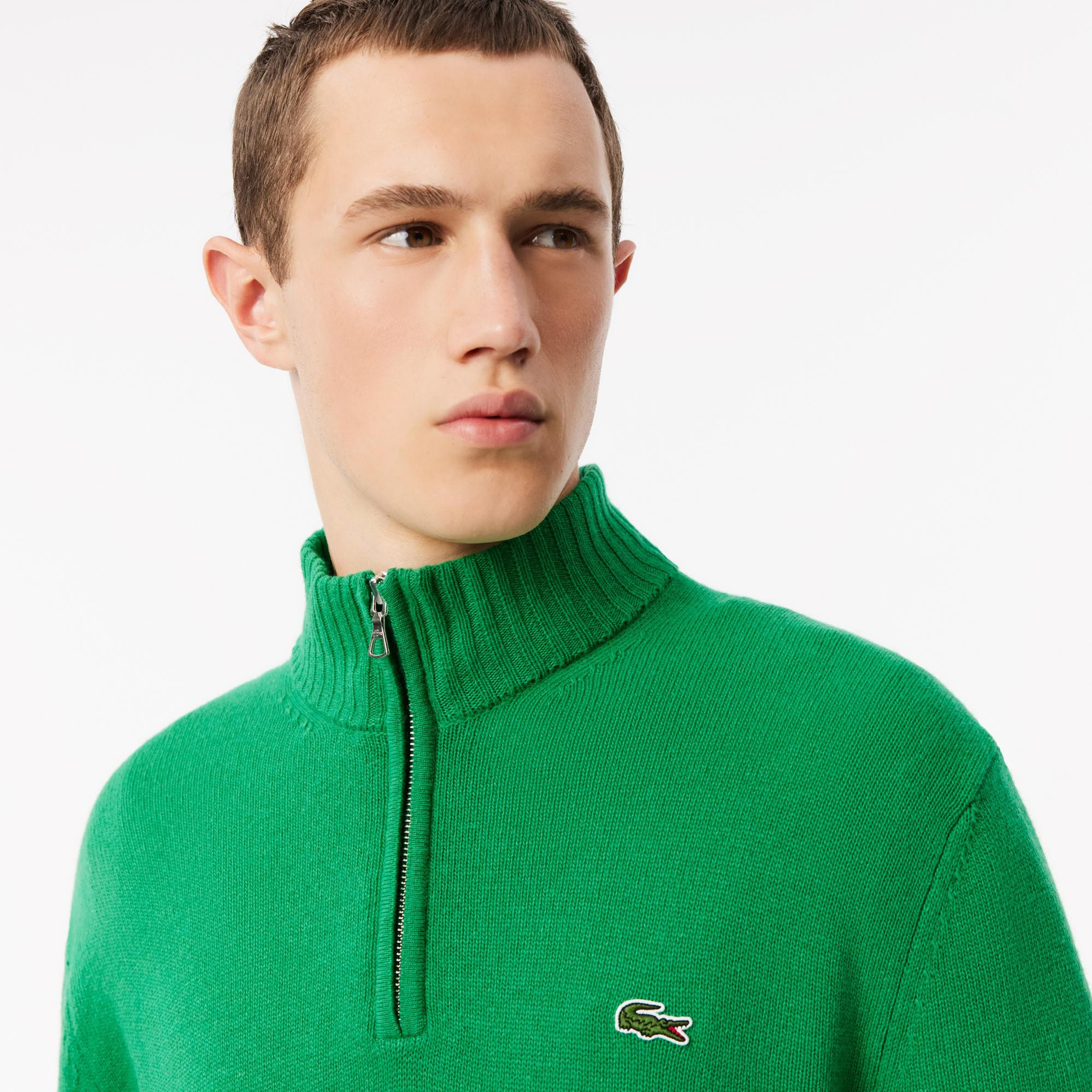 Lacoste Erkek Classic Fit Yarım Fermuarlı Yün Yeşil Kazak