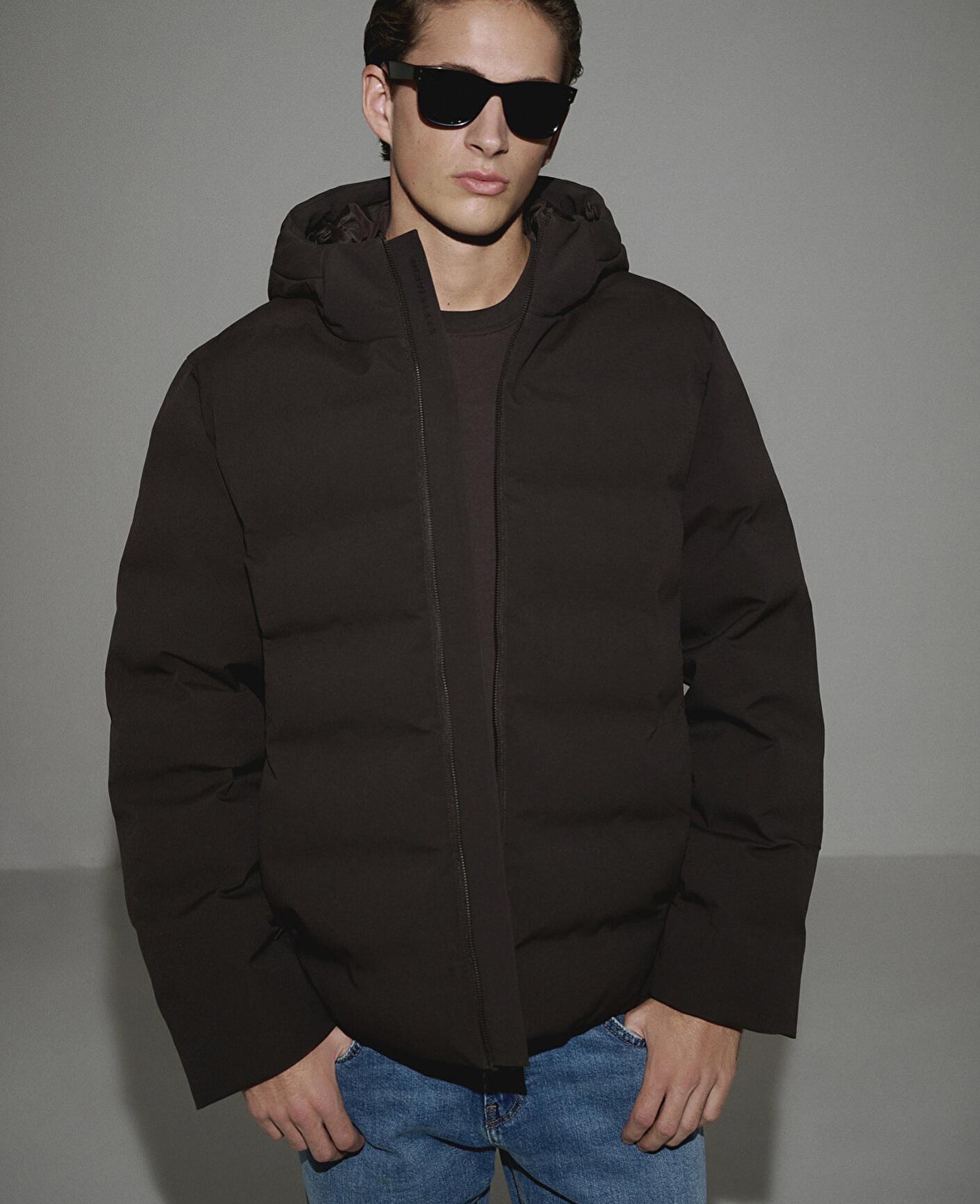 Mavi Kapüşonlu Kahverengi Şişme Mont 0110652-70219