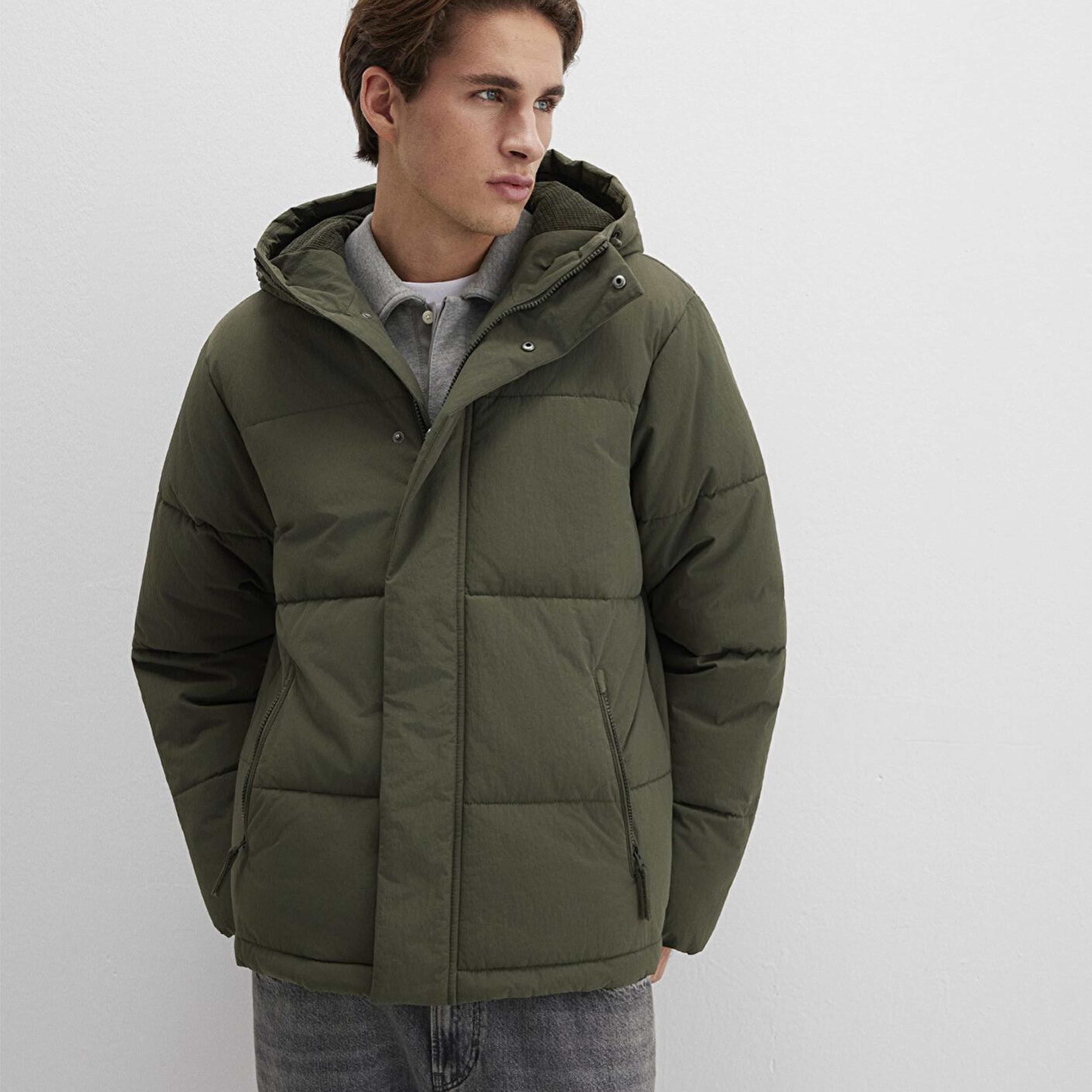 Mavi Kapüşonlu Haki Ceket Regular Fit / Normal Kesim 0110683-80714